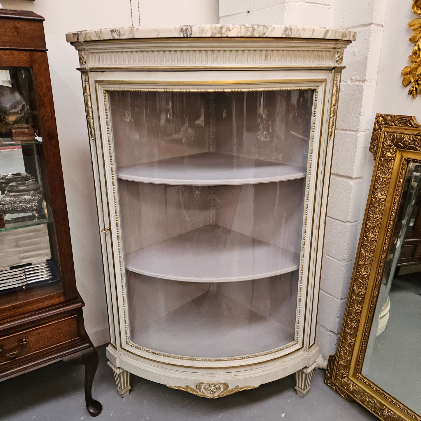 Louis XVI Style Signed Paris Marble Top Corner Cabinet