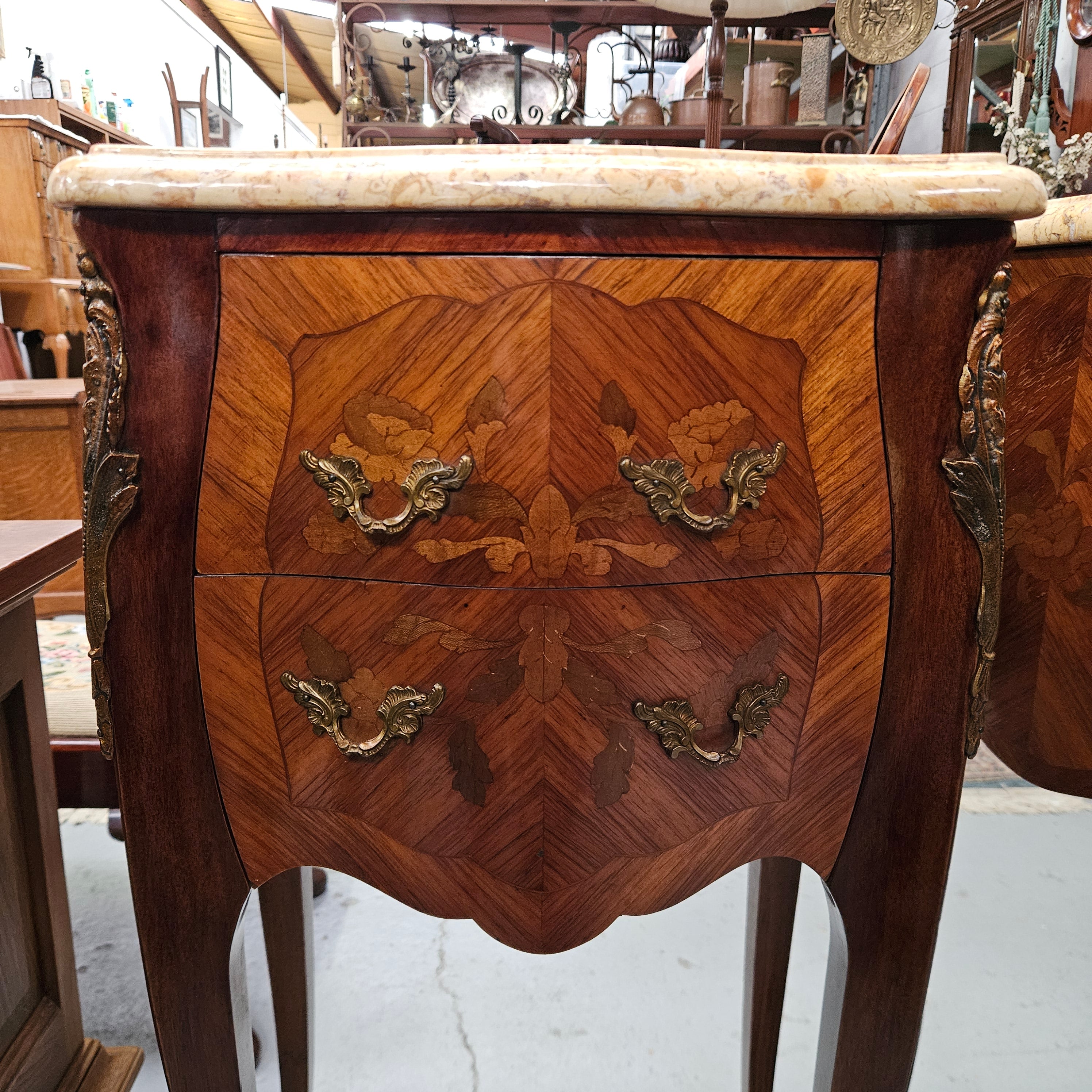 Elegant Pair of Louis XV Style Marble Top Bedsides | Antique & Vintage | Moonee Ponds Antiques | Australia Wide Delivery