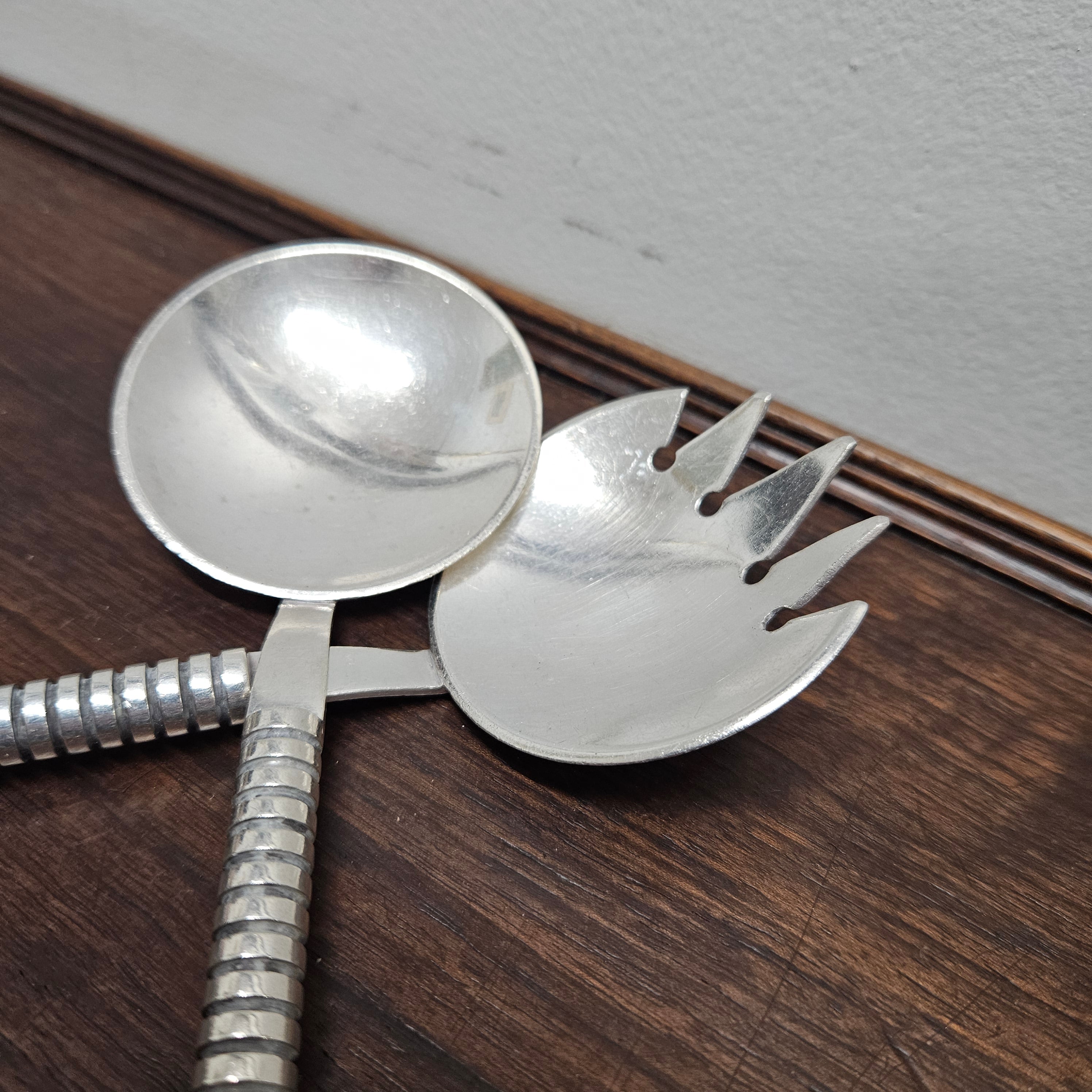 Stylish Mid Century Modern Norwegian Silver (40g Plated) Salad Servers | Antique & Vintage | Moonee Ponds Antiques | Australia Wide Delivery