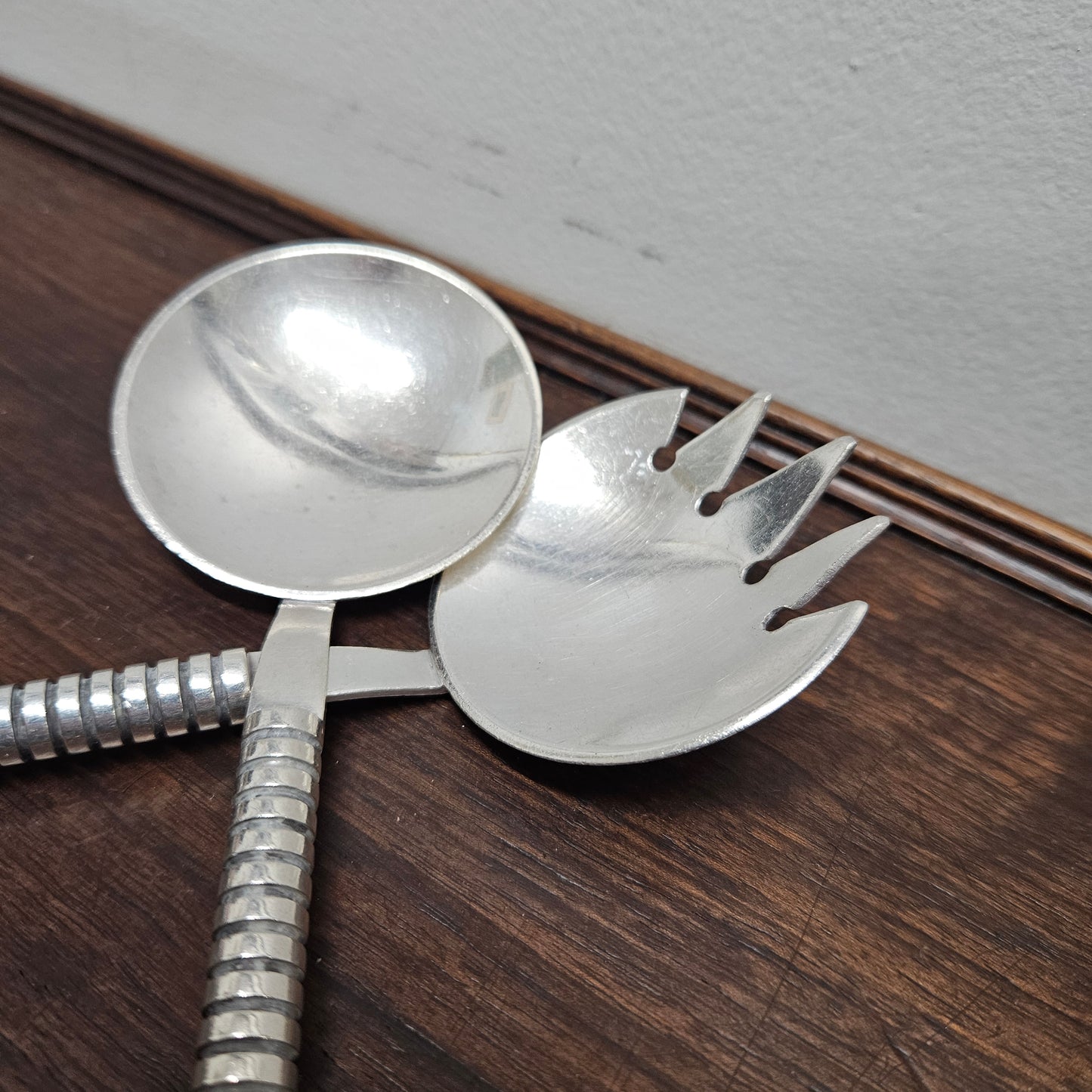 Stylish Mid Century Modern Norwegian Silver (40g Plated) Salad Servers