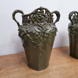 Stunning Pair Of Bronze Art Nouveau Vases by French Sculptor H. Bureau C:1890