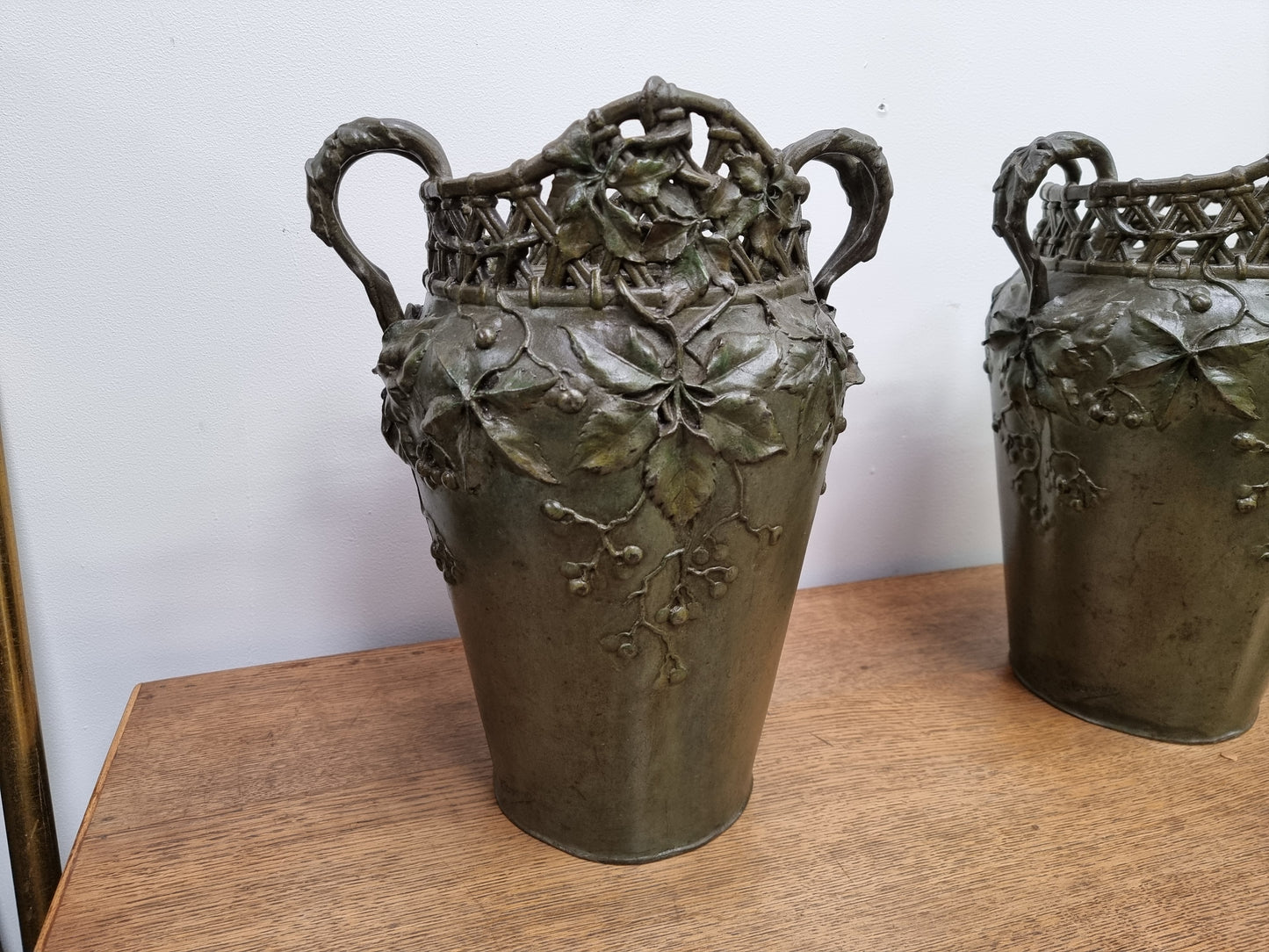 Stunning Pair Of Bronze Art Nouveau Vases by French Sculptor H. Bureau C:1890