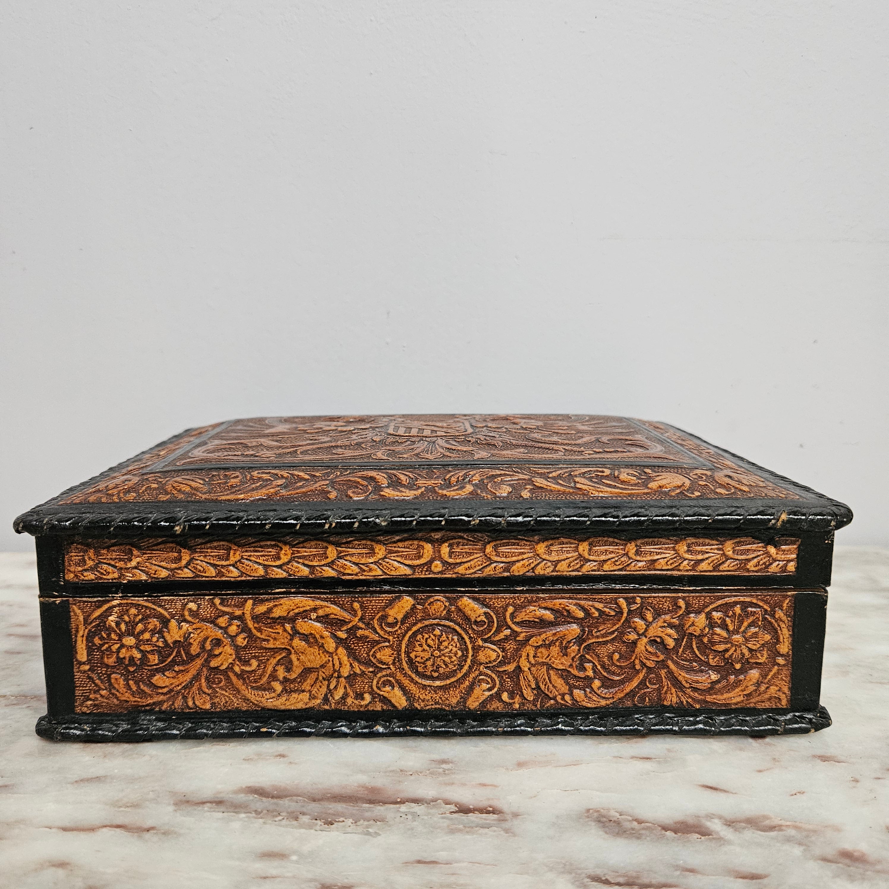 Vintage Spanish Embossed Leather Trinket/Jewellery Box | Antique & Vintage | Moonee Ponds Antiques | Australia Wide Delivery