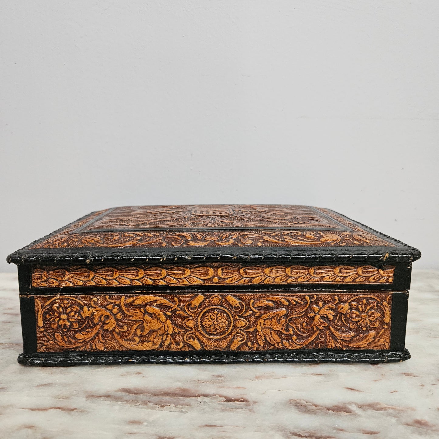 Vintage Spanish Embossed Leather Trinket/Jewellery Box