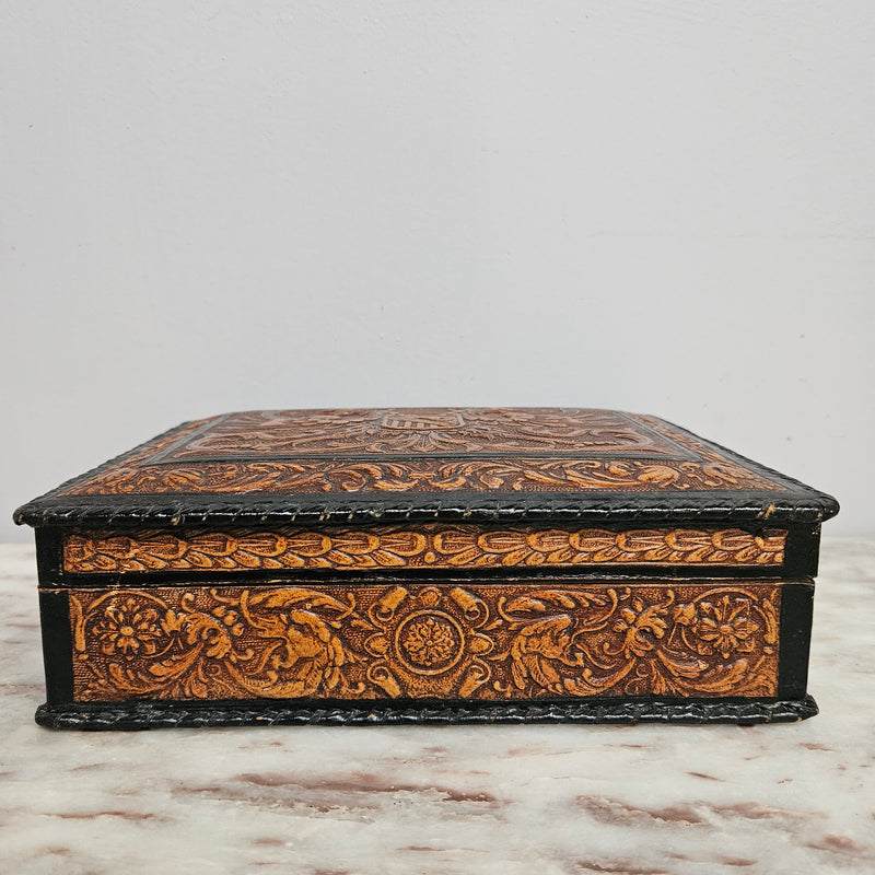 Vintage Spanish Embossed Leather Trinket/Jewellery Box