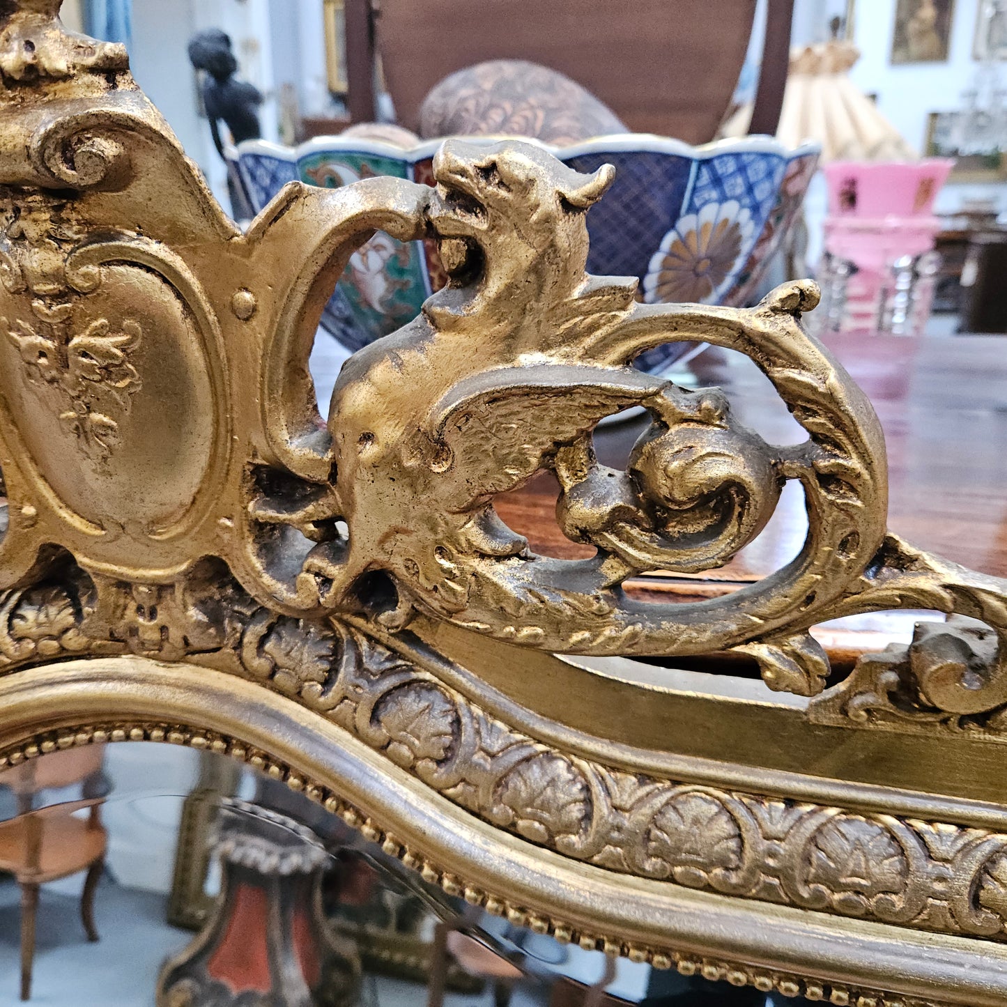 Napoleon III Style French Gilt & Floral Decorated Bevelled Mirror