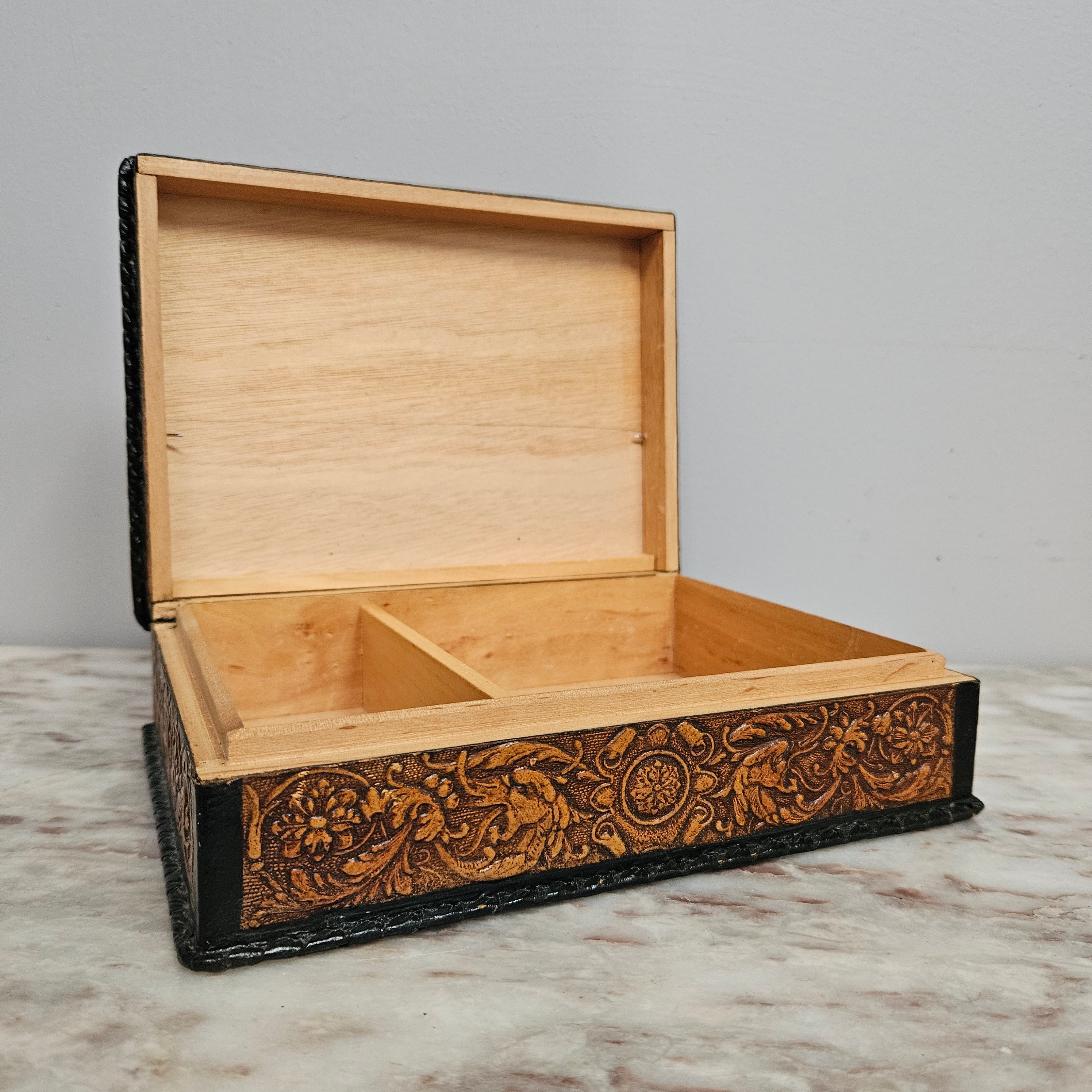 Vintage Spanish Embossed Leather Trinket/Jewellery Box | Antique & Vintage | Moonee Ponds Antiques | Australia Wide Delivery