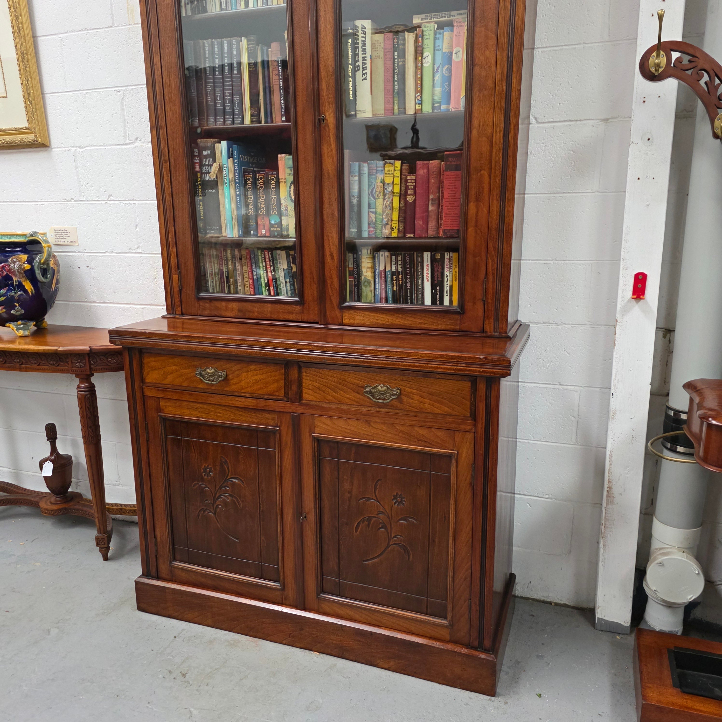 Compact Edwardian Walnut Bookcase, | Antique & Vintage | Moonee Ponds Antiques | Australia Wide Delivery