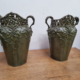Stunning Pair Of Bronze Art Nouveau Vases by French Sculptor H. Bureau C:1890
