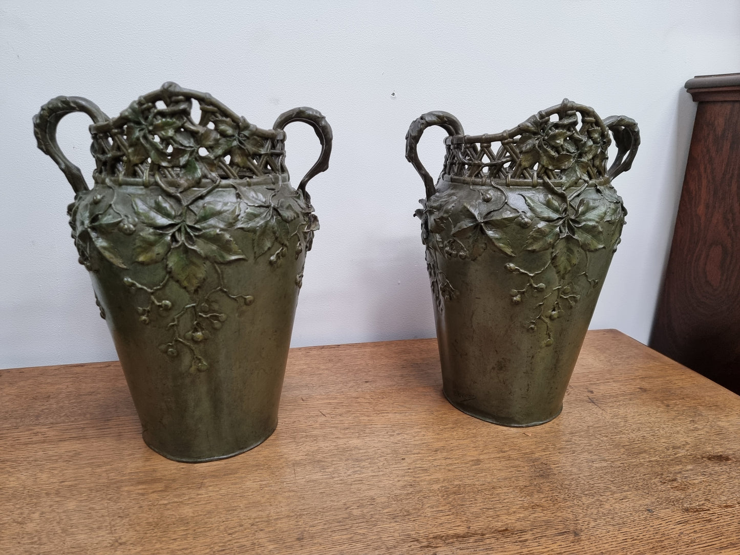 Stunning Pair Of Bronze Art Nouveau Vases by French Sculptor H. Bureau C:1890