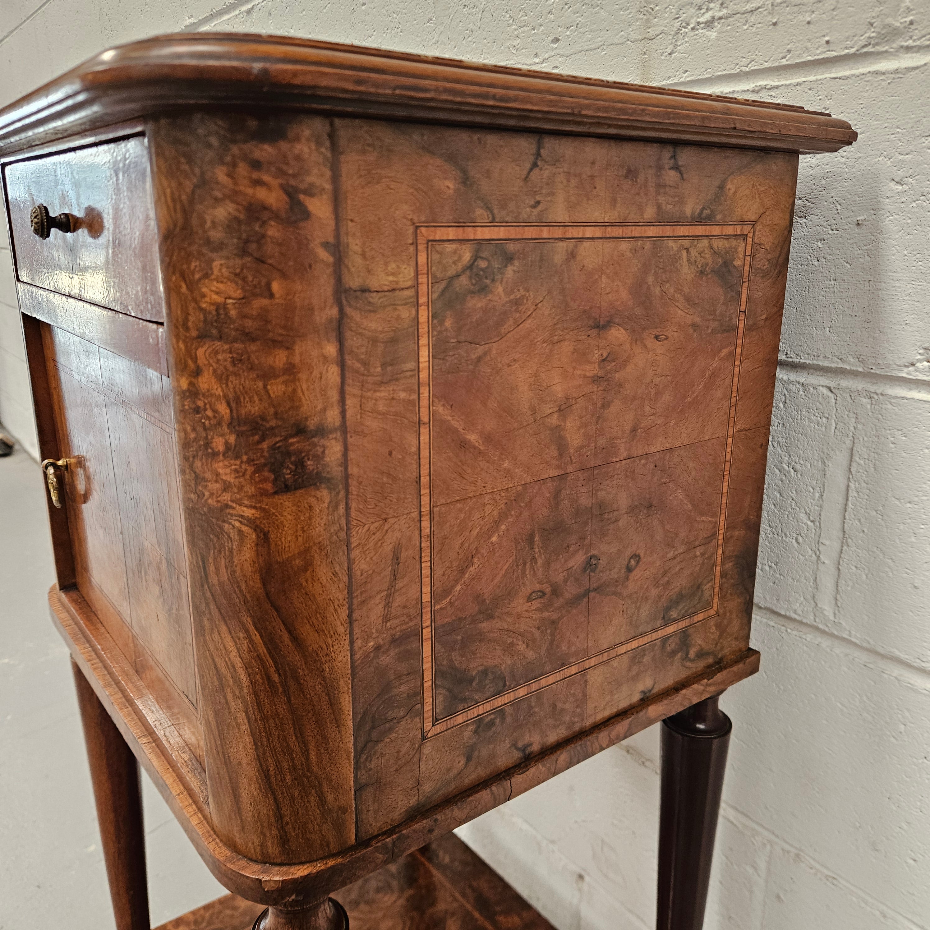 French Figured Walnut Marble Top Bedside | Antique & Vintage | Moonee Ponds Antiques | Australia Wide
