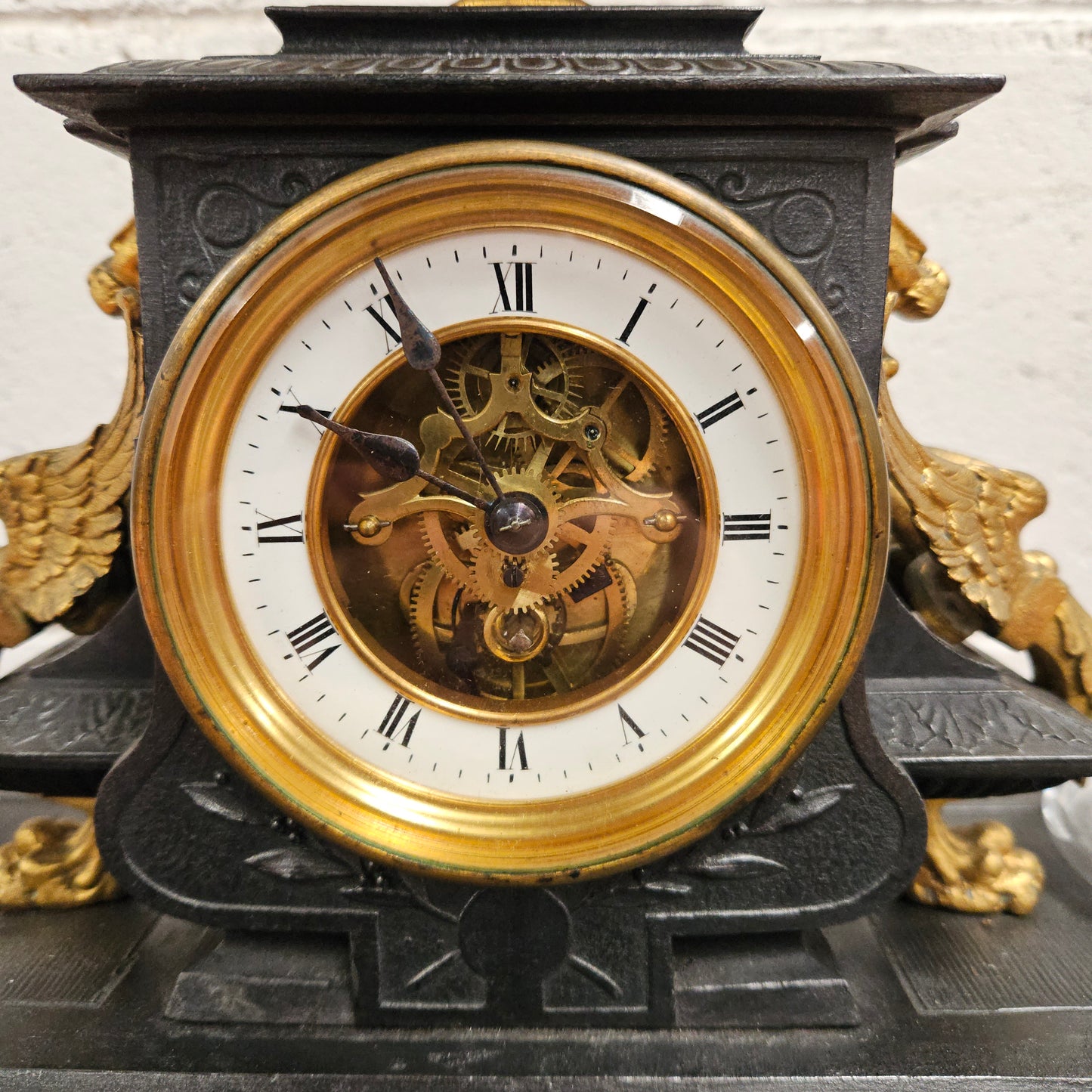 French Desk Clock With Inkwells