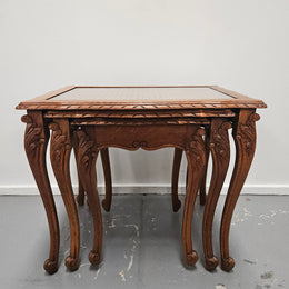 French Oak Three Piece Nest of Tables With Cane Inserts