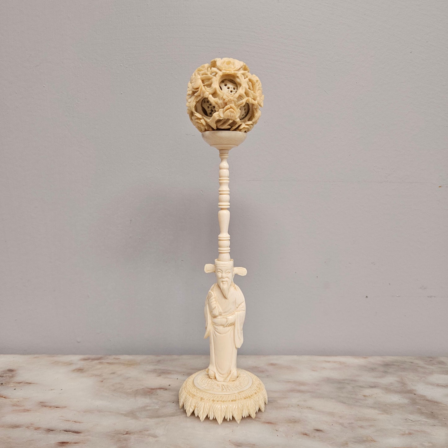 Antique Chinese Ivory Puzzle Ball On Stand