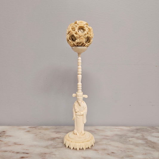 Antique Chinese Ivory Puzzle Ball On Stand