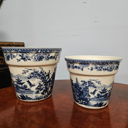 Vintage Set of Three Blue & White Planters