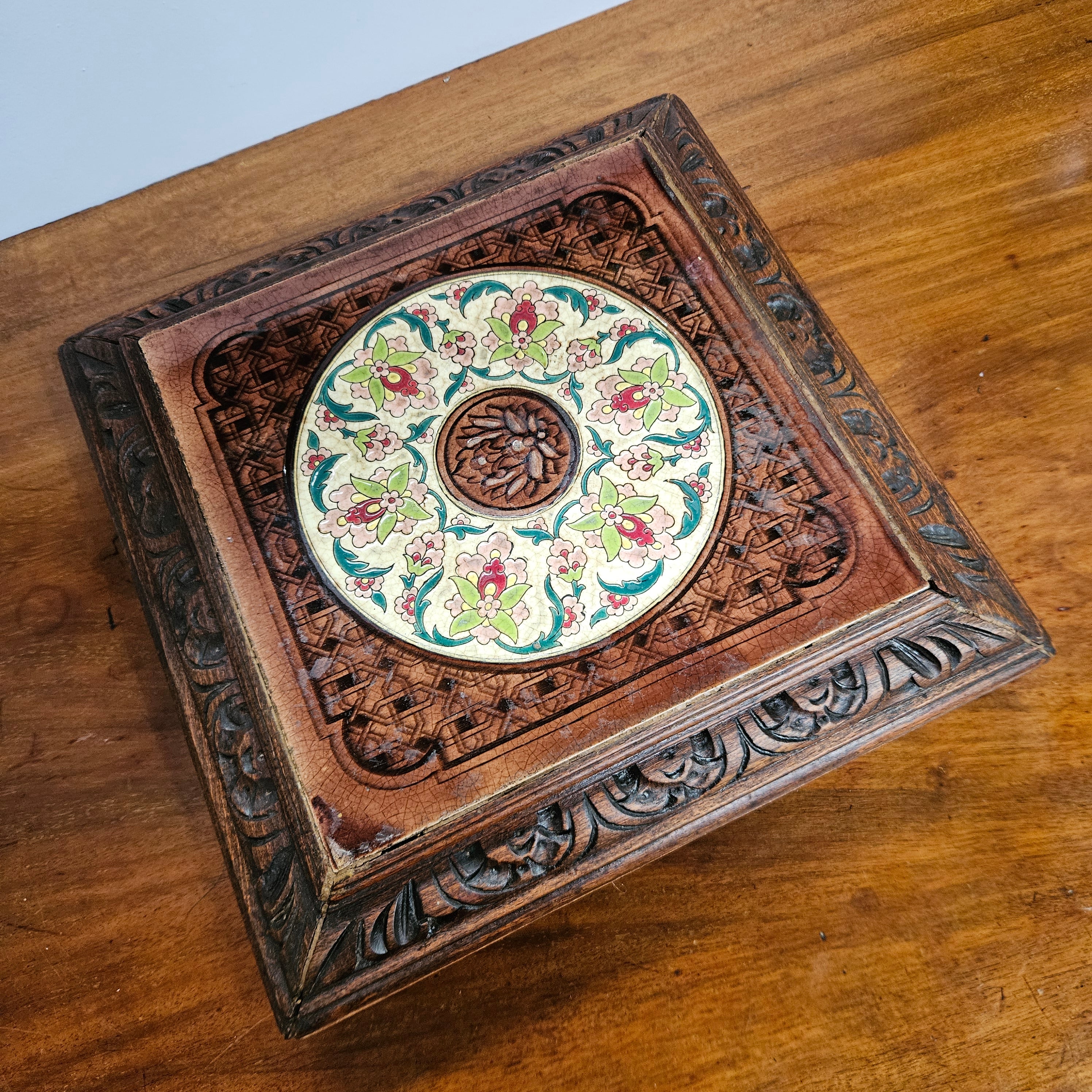 Antique French Tiled Top & Wooden Base Trivet/Teapot Stand | Antique & Vintage | Moonee Ponds Antiques | Australia Wide Delivery