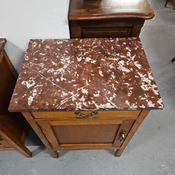 Compact Oak Marble Top Side Cabinet With Drawer | Antique & Vintage | Moonee Ponds Antiques | Australia Wide Delivery