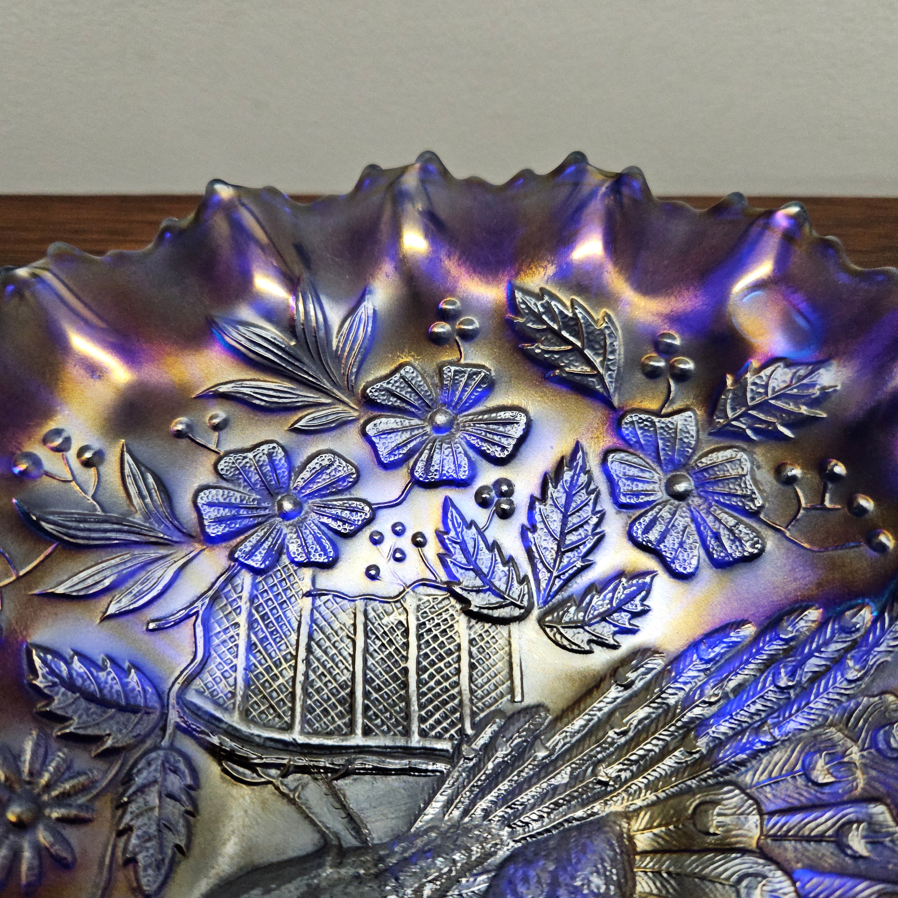 Superb Electric Blue Carnival Glass Bowl Northwood Peacocks | Antique & Vintage | Moonee Ponds Antiques | Australia Wide Delivery