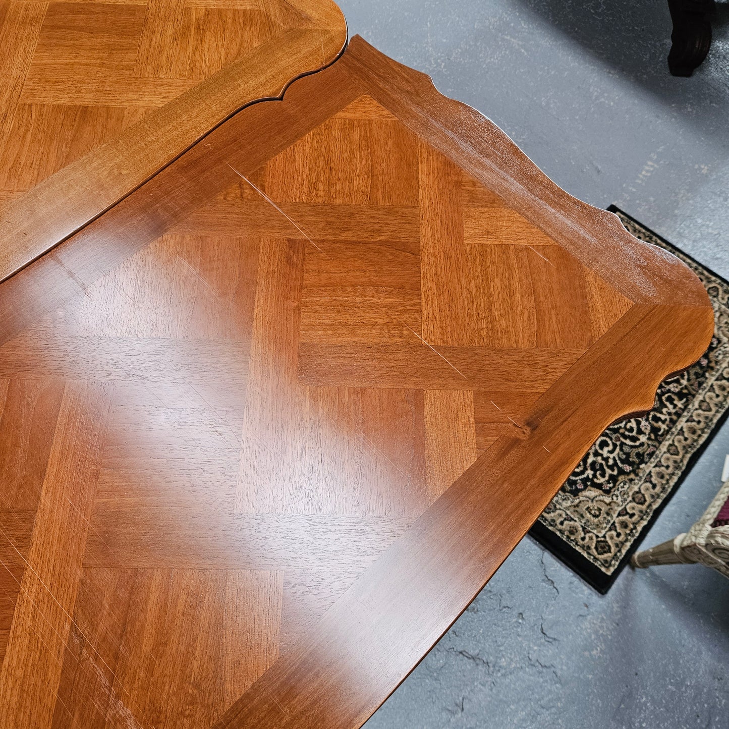 Louis XV Style Walnut Parquetry Top Extension Table