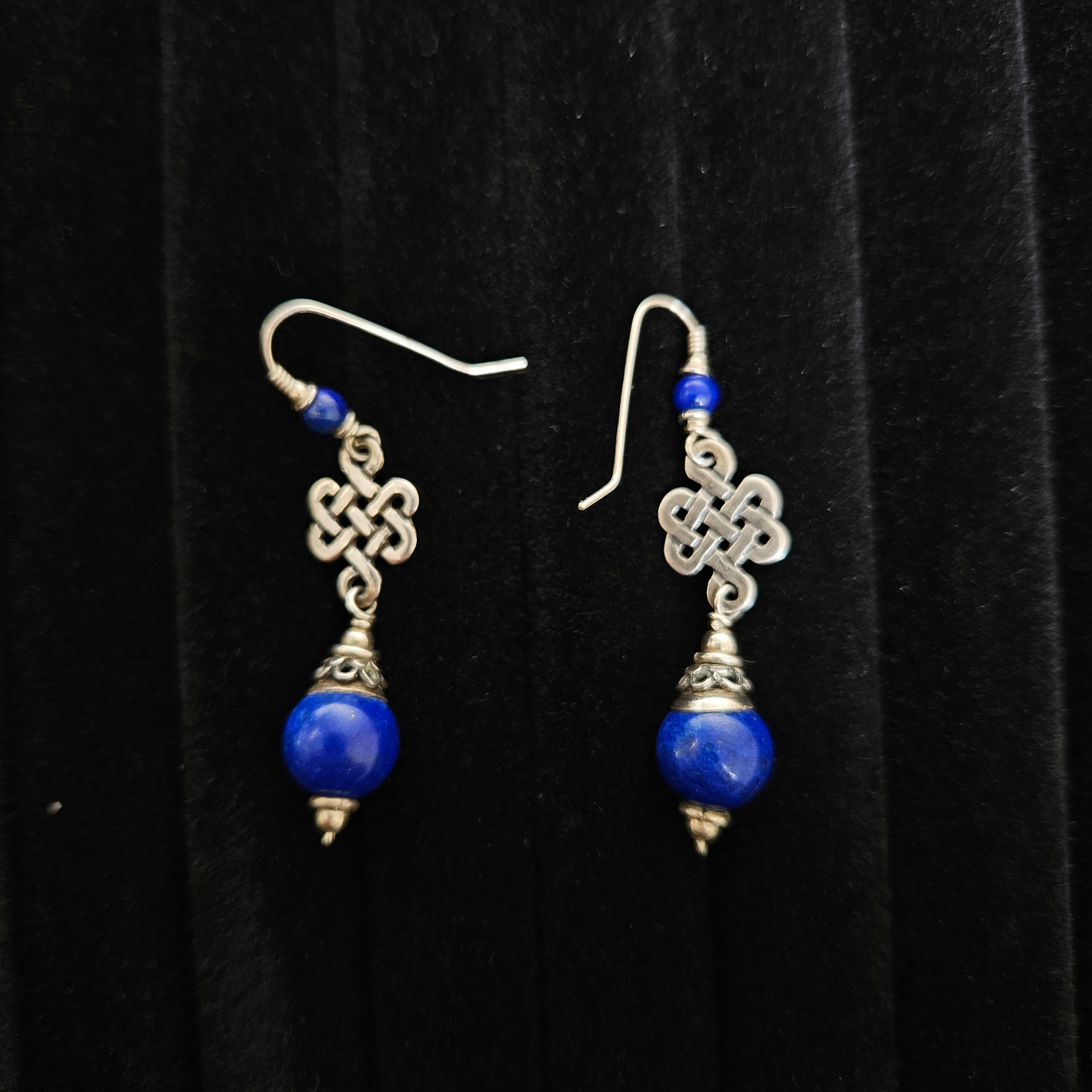 Celtic Design Lapis Lazuli Silver Drop Earrings