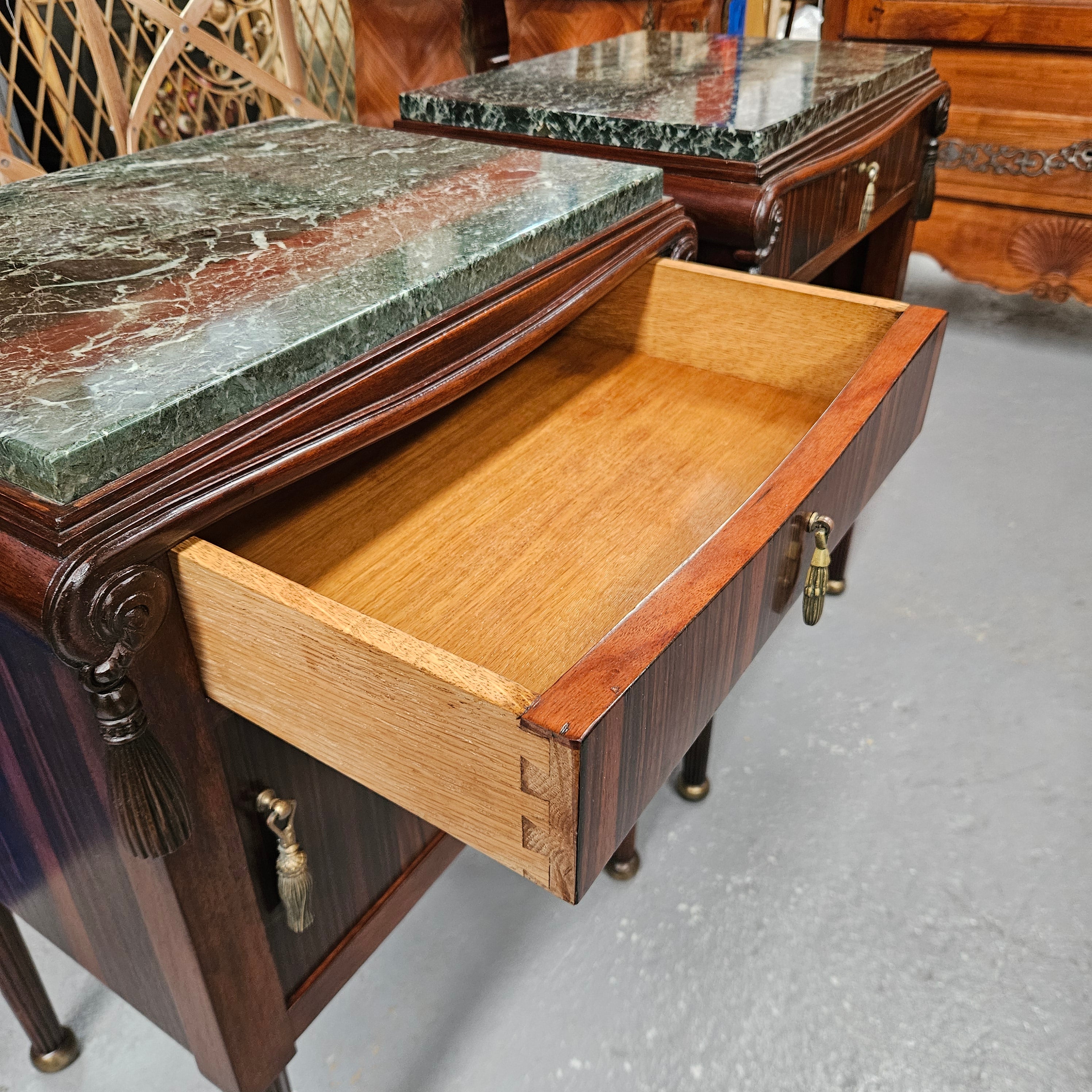 Elegant Pair of French Art Deco Marble Top Bedsides | Antique & Vintage | Moonee Ponds Antiques | Australia Wide Delivery