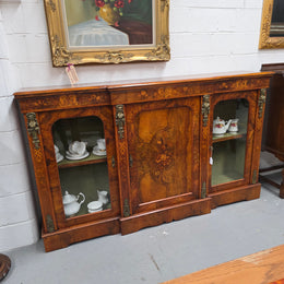 Outstanding Burr Walnut & Marquetry Antique Bookcase Credenza