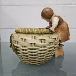 Antique Amphora  Bowl with Girl & Cat & Doll