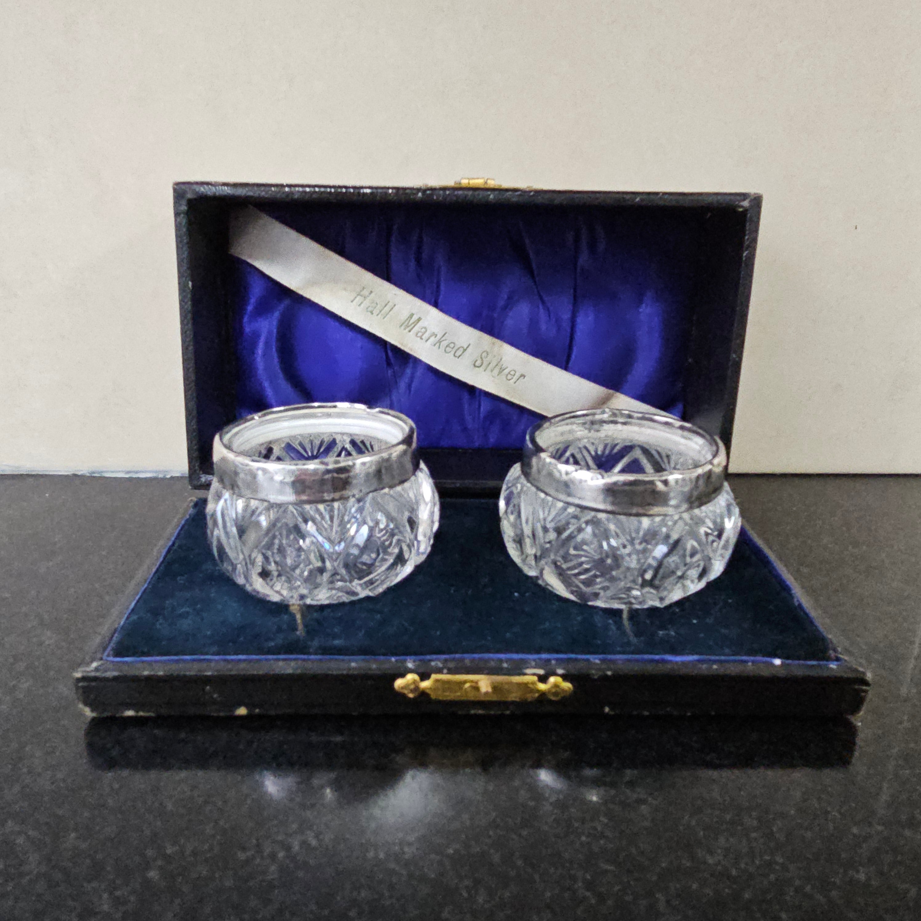 Pair Of Sterling Silver/Crystal Salts | Antique & Vintage | Moonee Ponds Antiques | Australia Wide Delivery