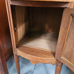 French Figured Burr Walnut & Oak Marble Top Bedside Cabinet