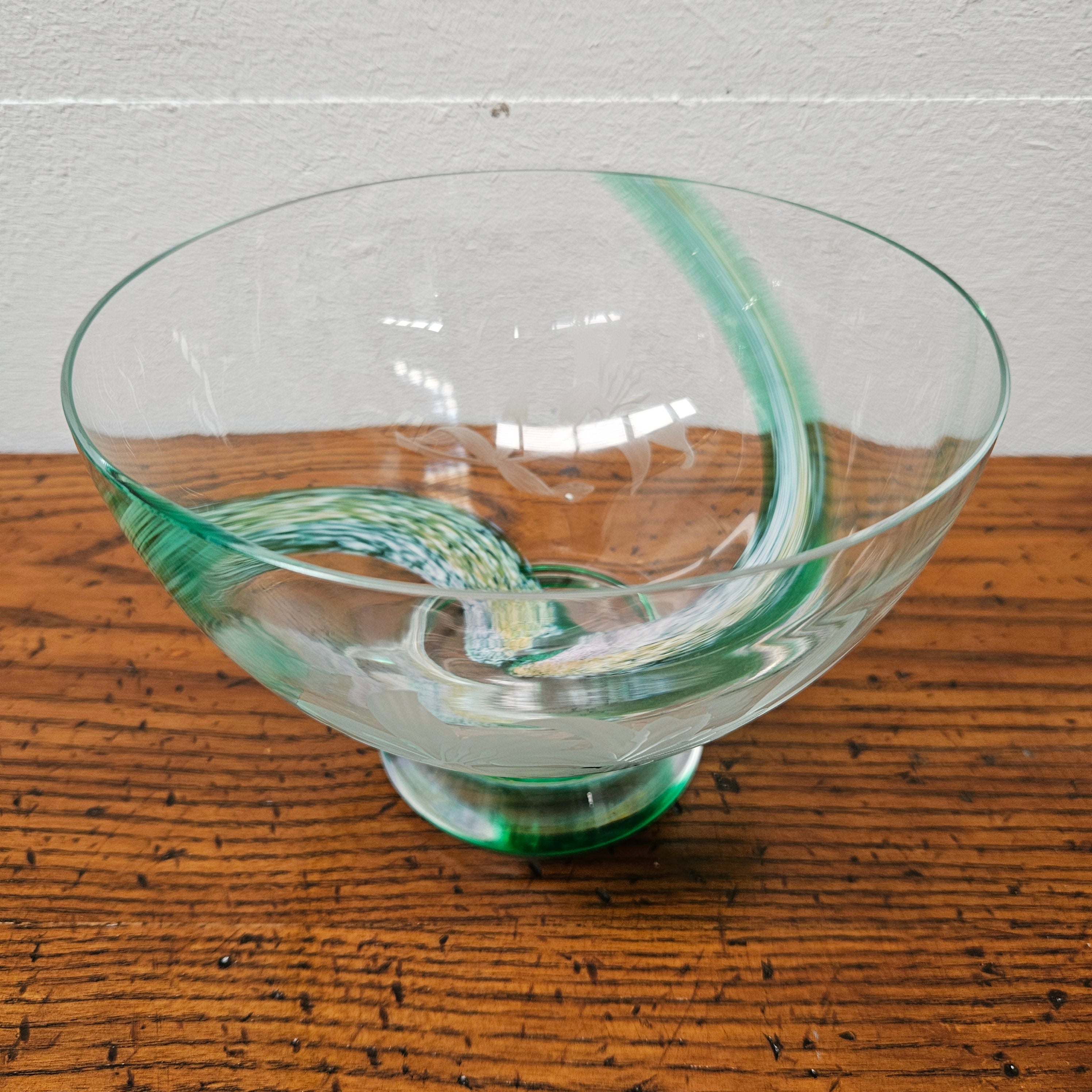 Caitness Green Swirl & Etched Glass Vase | Antique & Vintage | Moonee Ponds Antiques | Australia Wide Delivery
