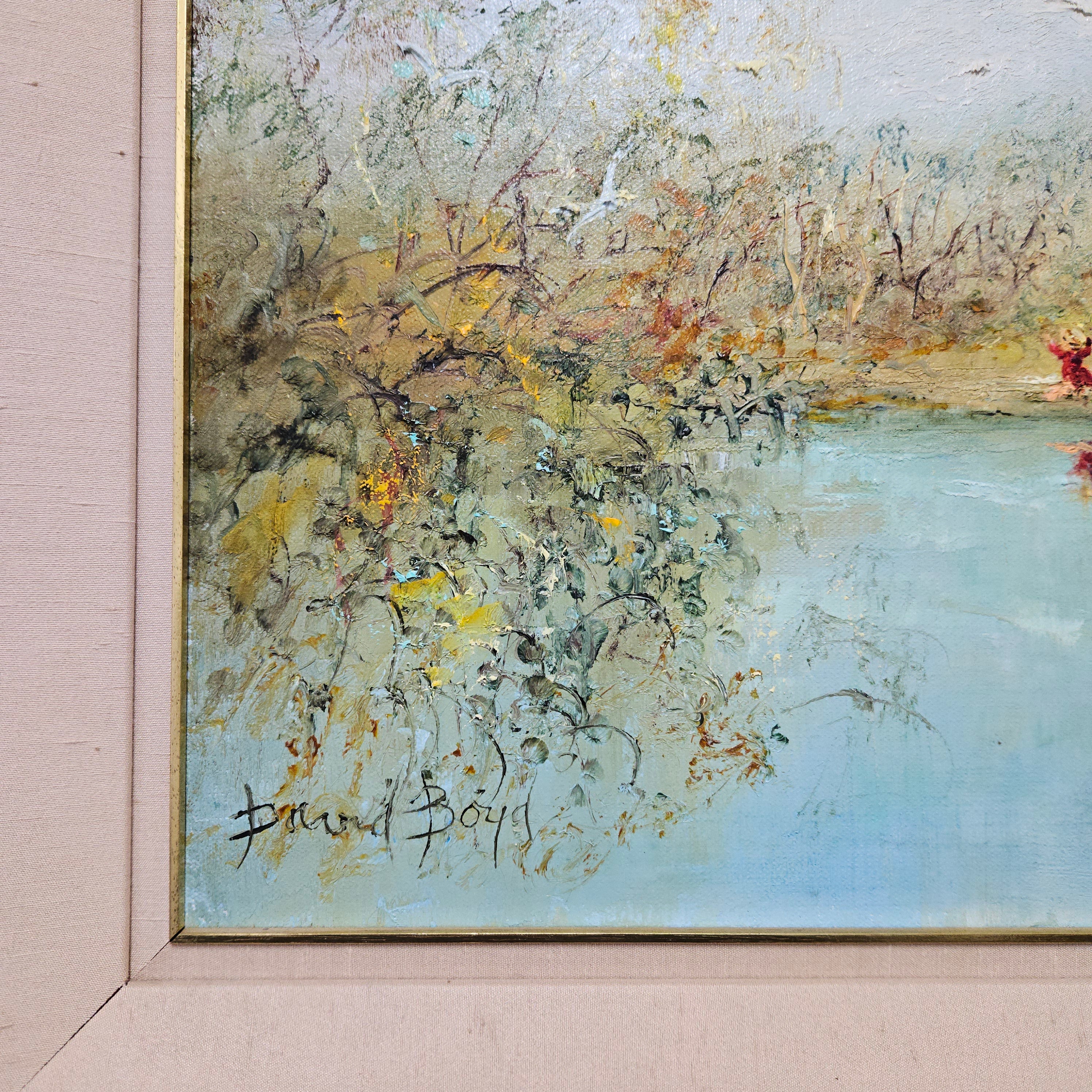 David Boyd Oil on Canvas "Children playing by the River with Birds" | Antique & Vintage | Moonee Ponds Antiques | Australia Wide Delivery