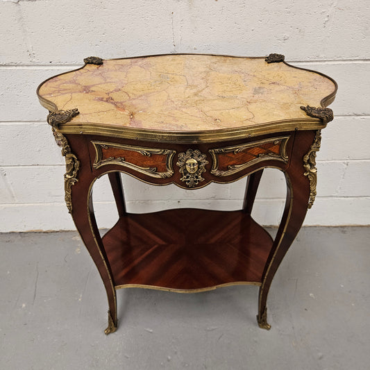 Antique French Marble Top & Ormolu Mounted Side Table