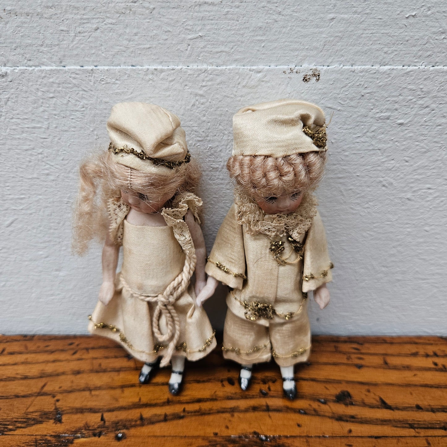 Pair Antique French Miniature Bisque Dolls