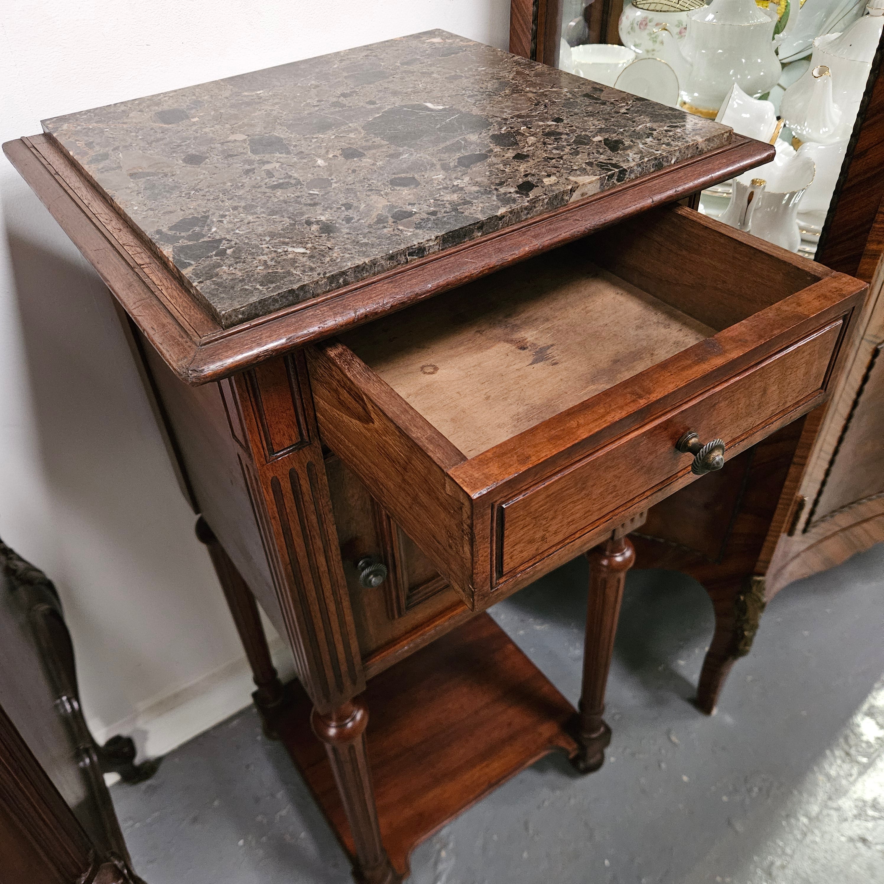 Stunning Marble Top Bedside Table | Antique & Vintage | Moonee Ponds Antiques | Australia Wide Delivery