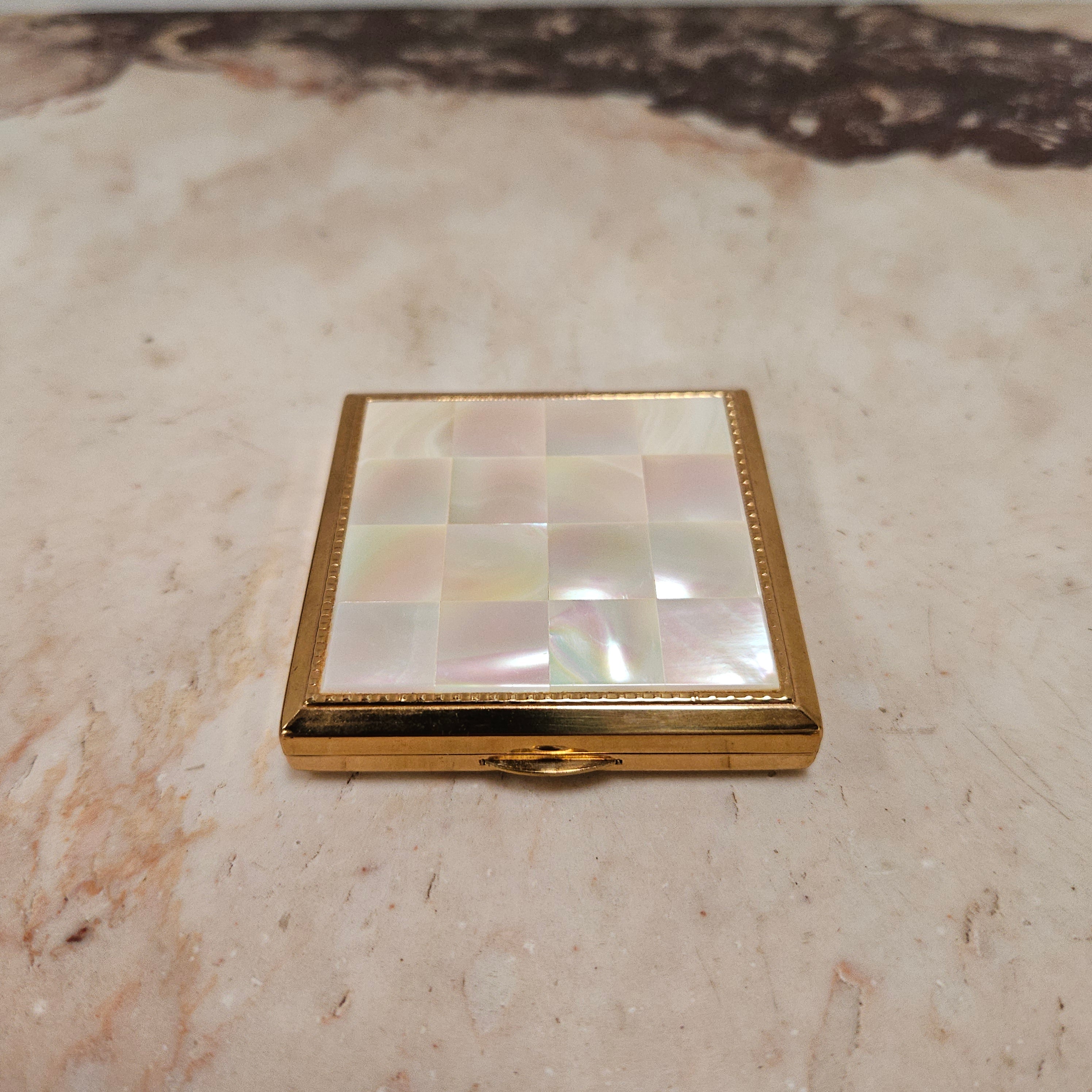 Beautiful "Melissa" Powder Compact With Mother Of Pearl Top | Antique & Vintage | Moonee Ponds Antiques | Australia Wide