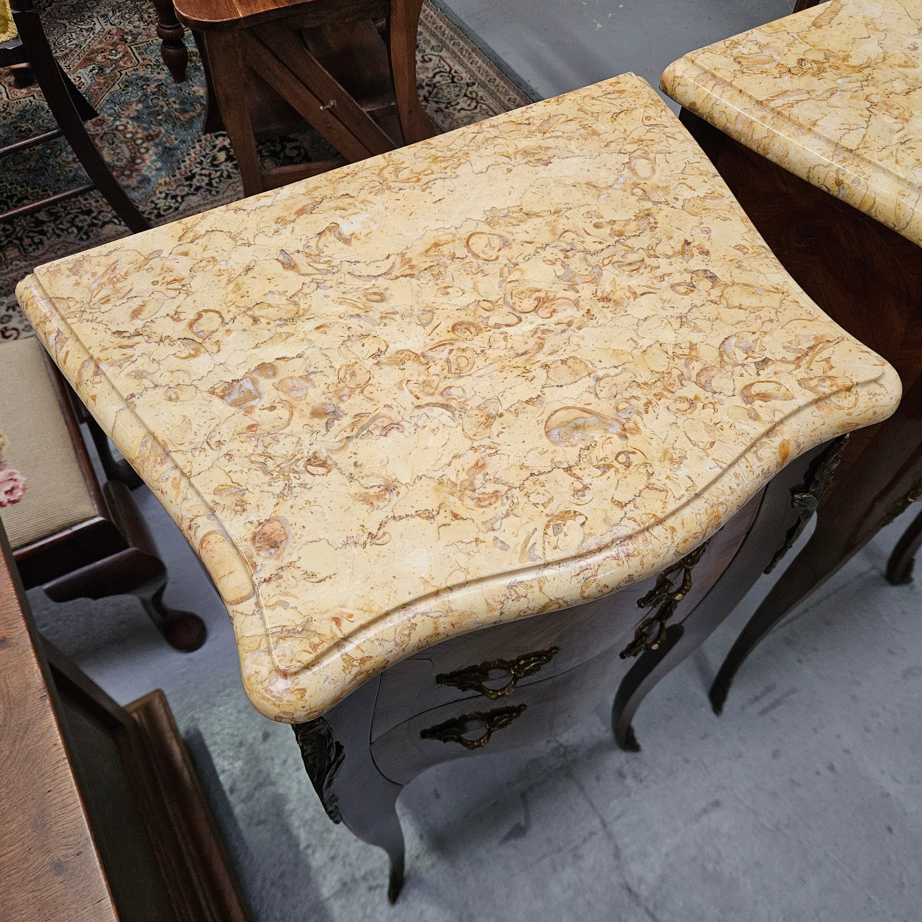 Elegant Pair of Louis XV Style Marble Top Bedsides | Antique & Vintage | Moonee Ponds Antiques | Australia Wide Delivery