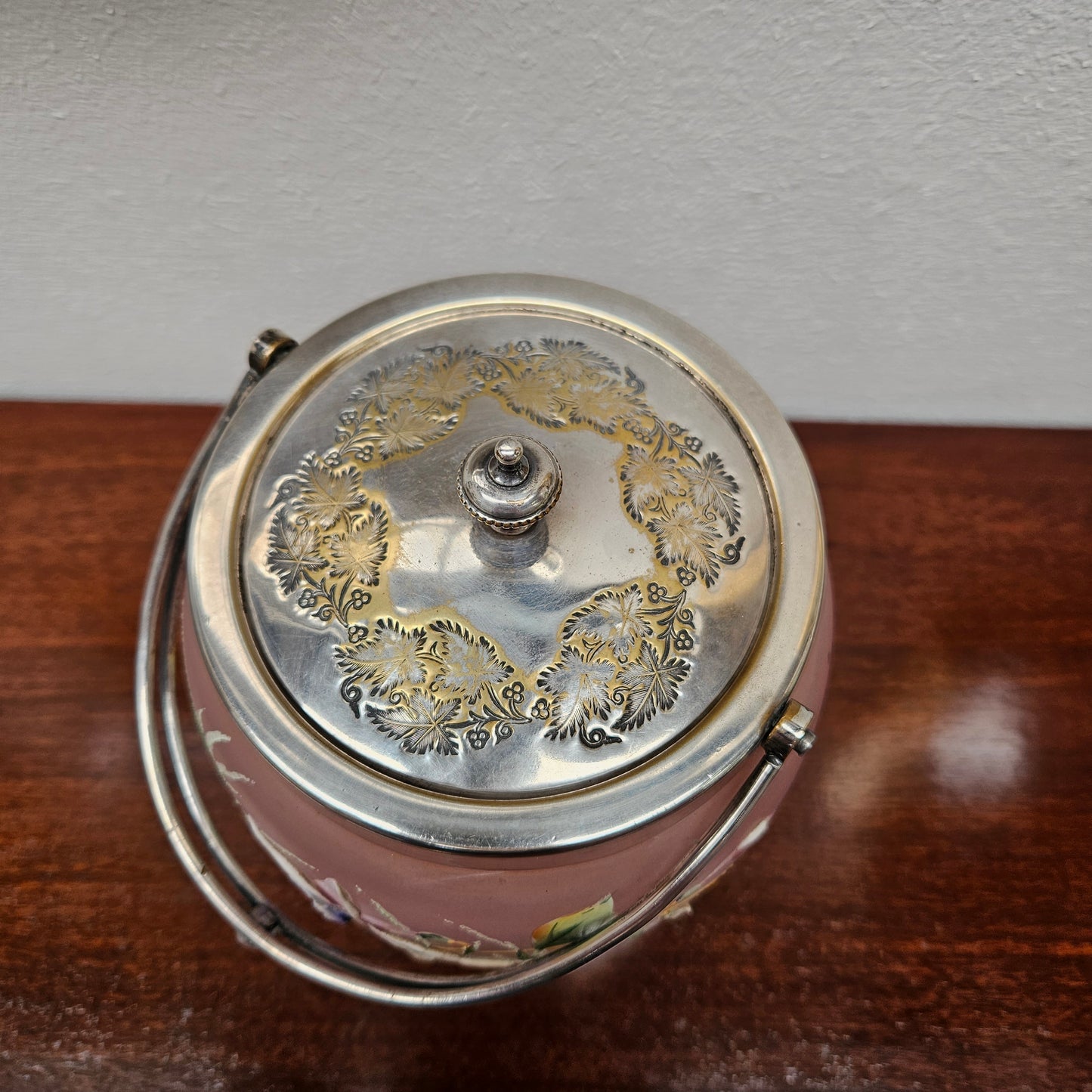 Edwardian Glass Enamel Decorated Biscuit Barrel