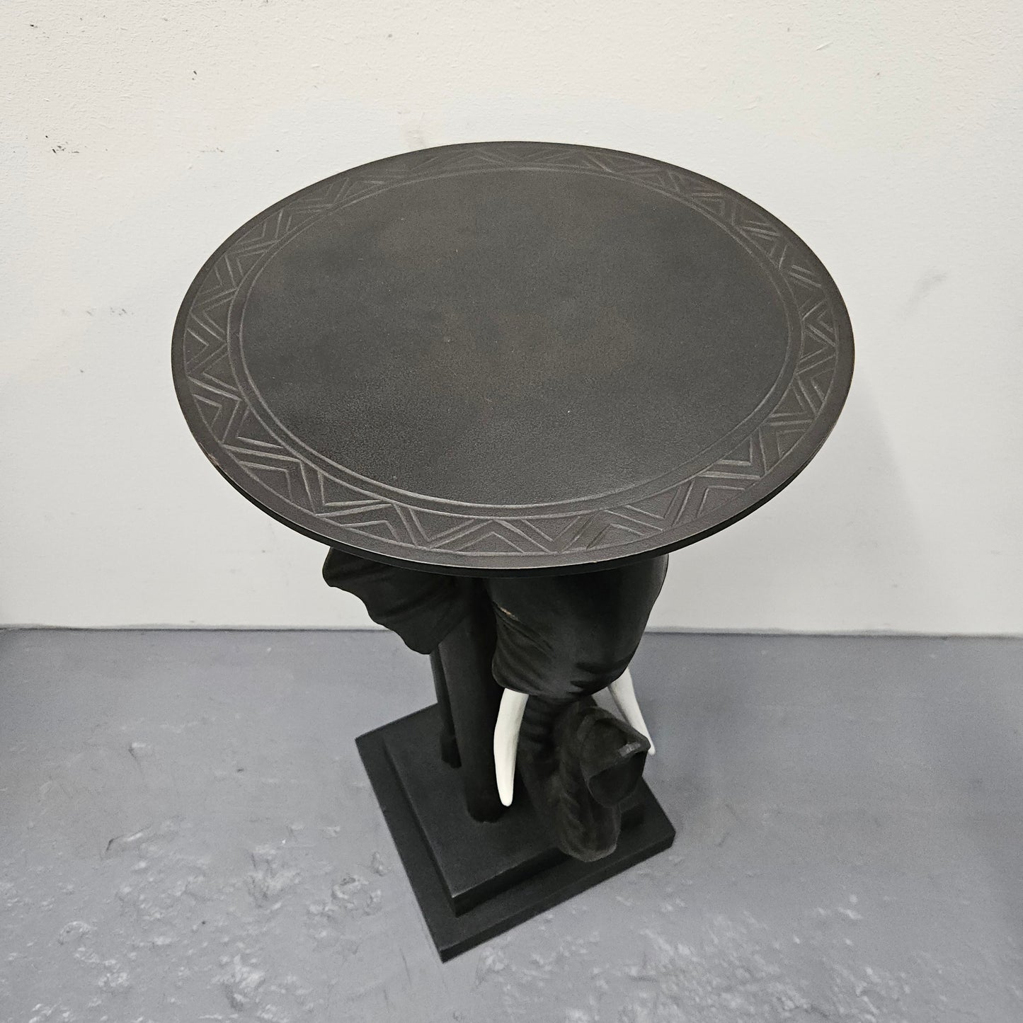 Unusual Hand Carved Ebonized Timber Elephant Side Table