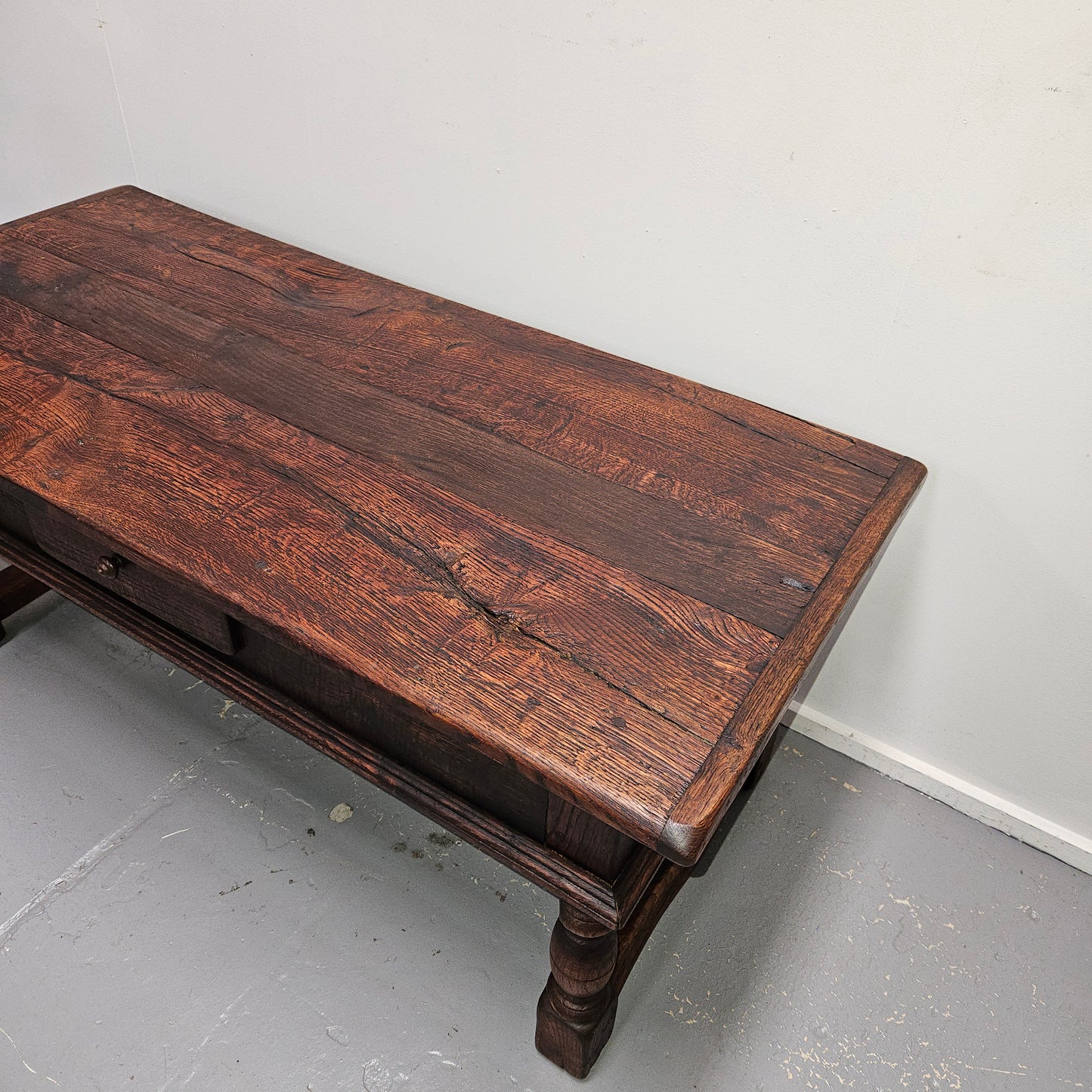 French Oak One Drawer Stretcher Base Coffee Table