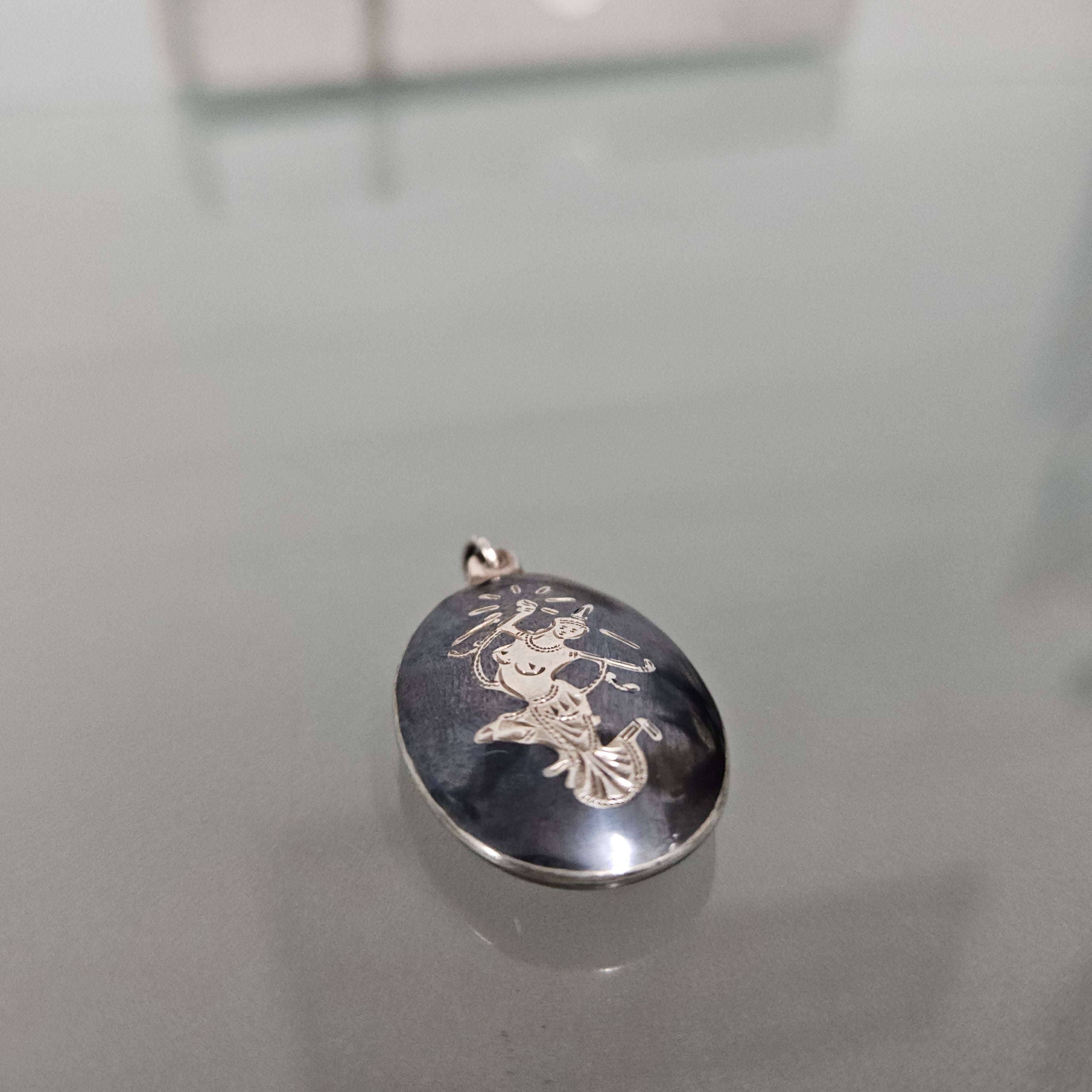 SIAM Silver Metal Vintage Black Enamel Niello Dancer Pendant | Antique & Vintage | Moonee Ponds Antiques | Australia Wide Delivery