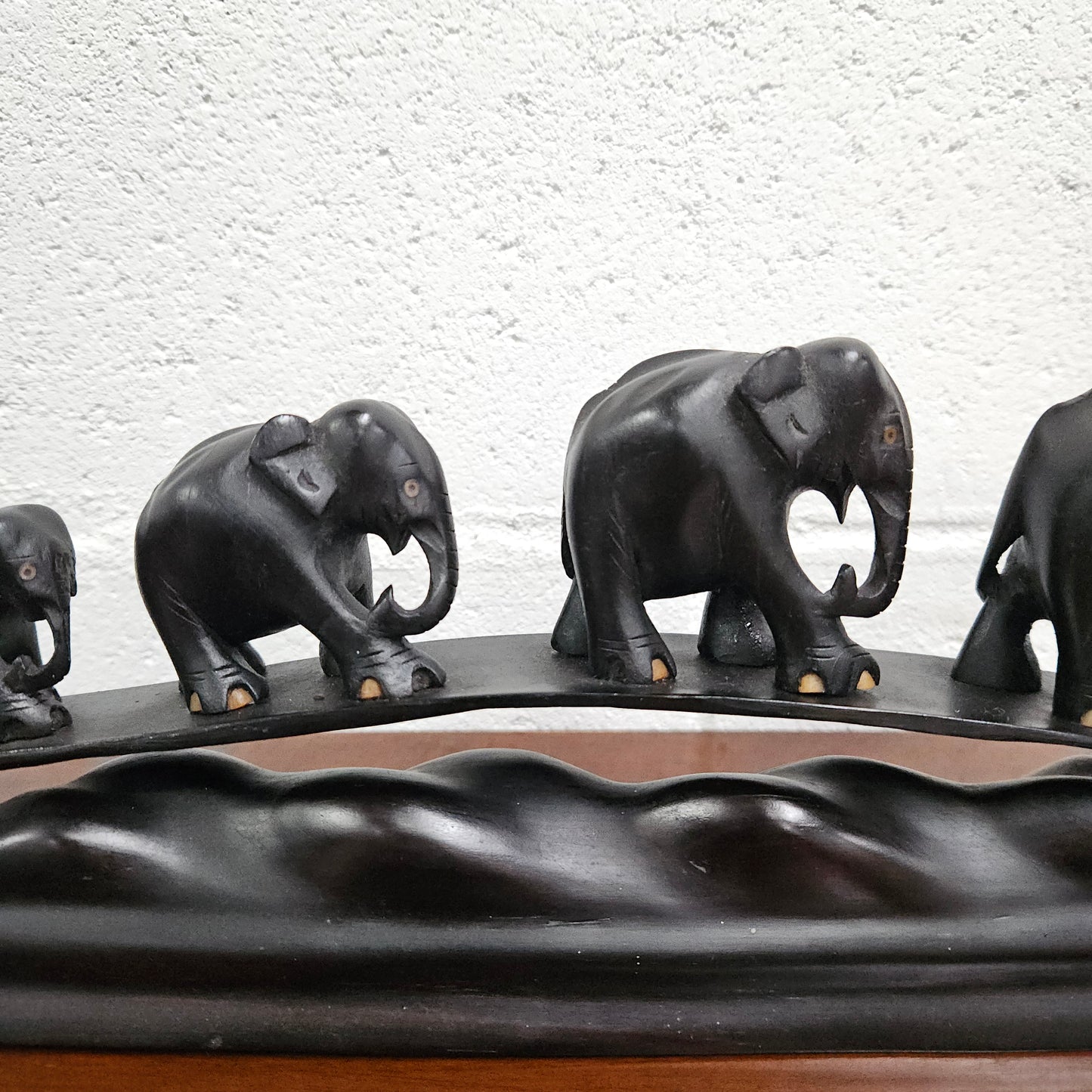 Vintage Ebony Walking Elephants Statue