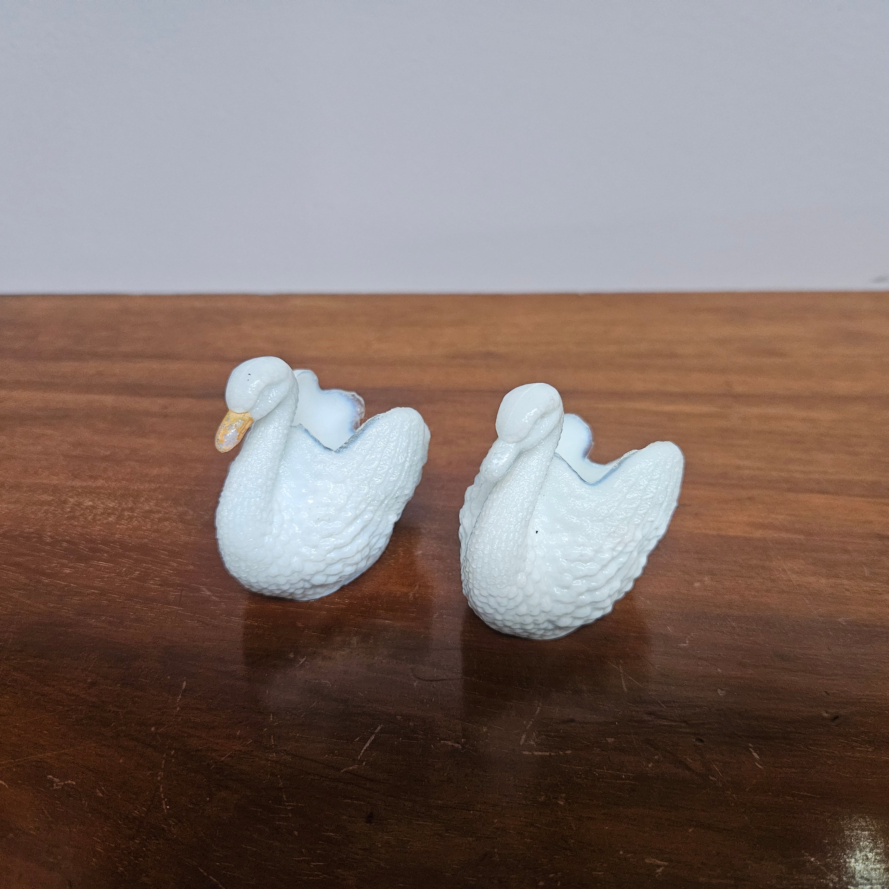 Vintage Pair of Milk Glass Swan Trinket Dishes