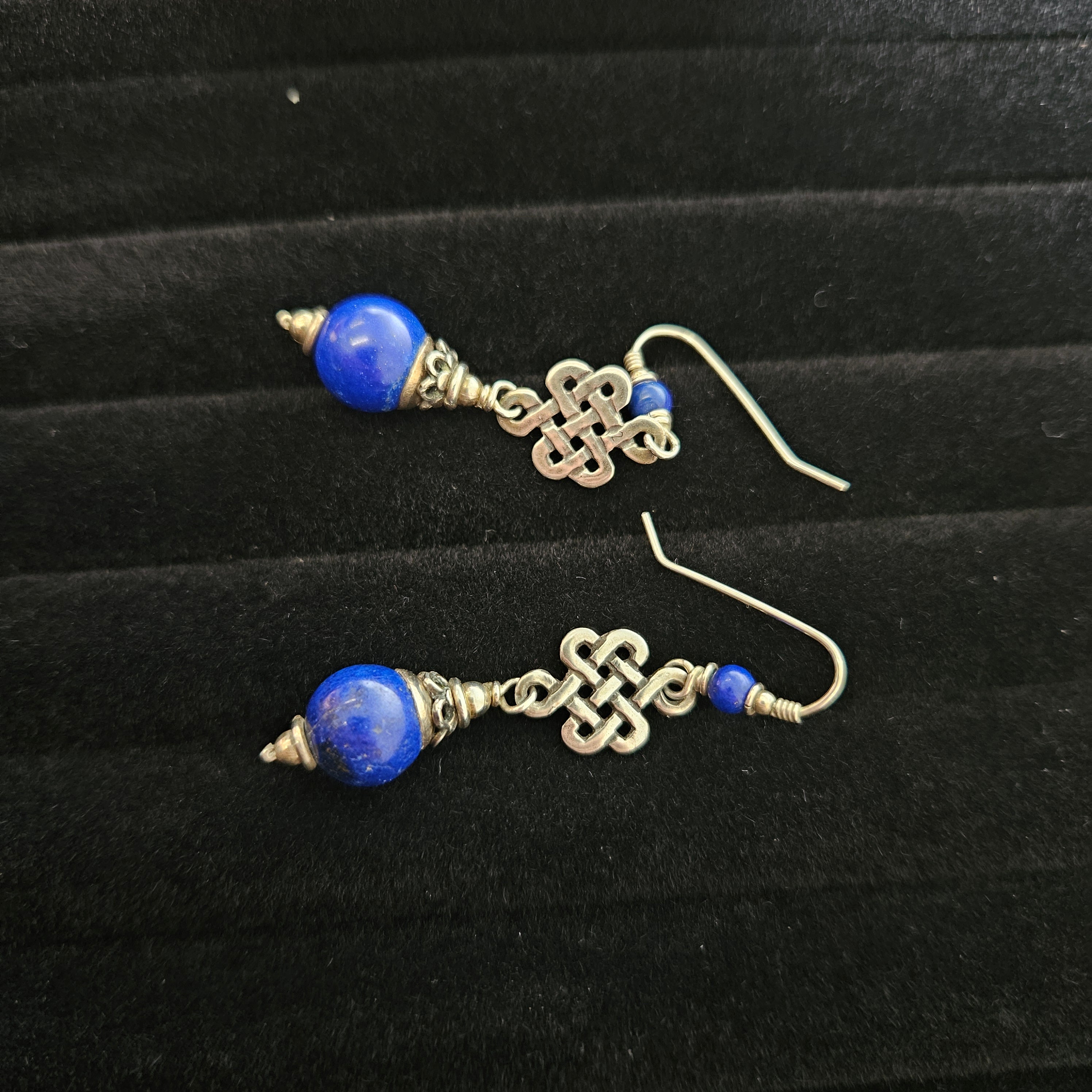 Celtic Design Lapis Lazuli Silver Drop Earrings