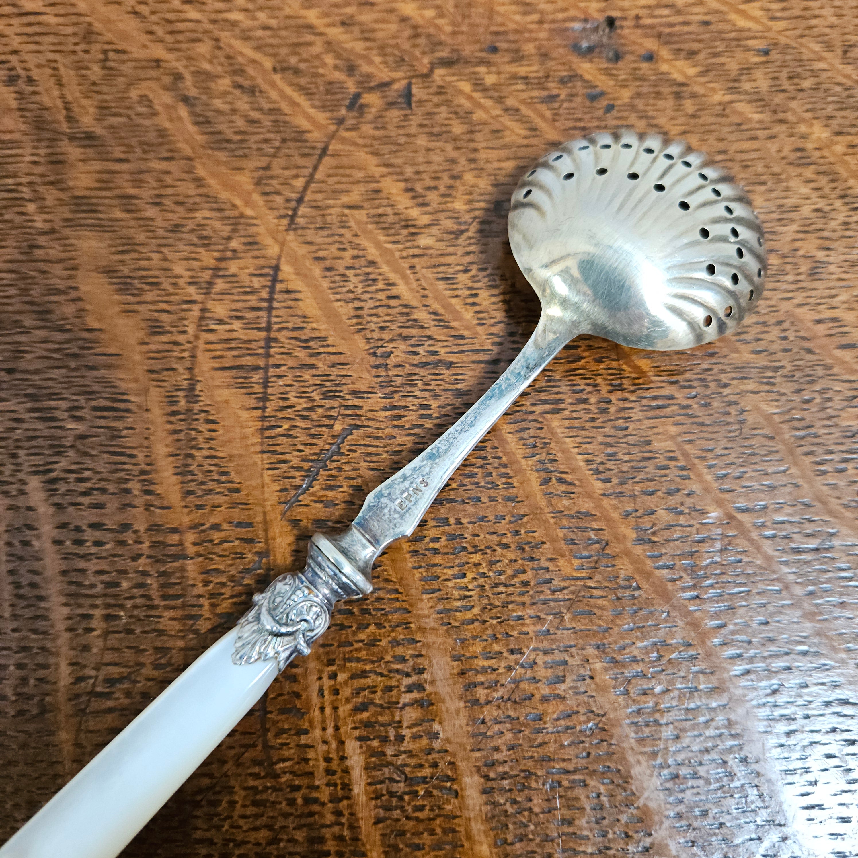 Mother of Pearl & EPNS Silver Sifting Spoon | Antique & Vintage | Moonee Ponds Antiques | Australia Wide Delivery
