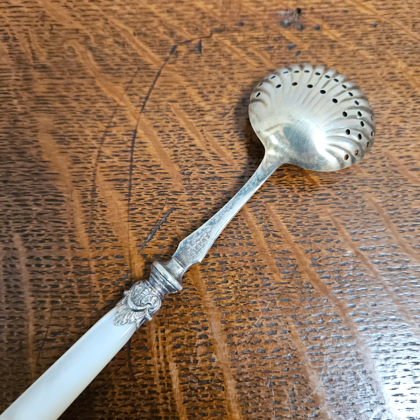 Mother of Pearl & EPNS Silver Sifting Spoon