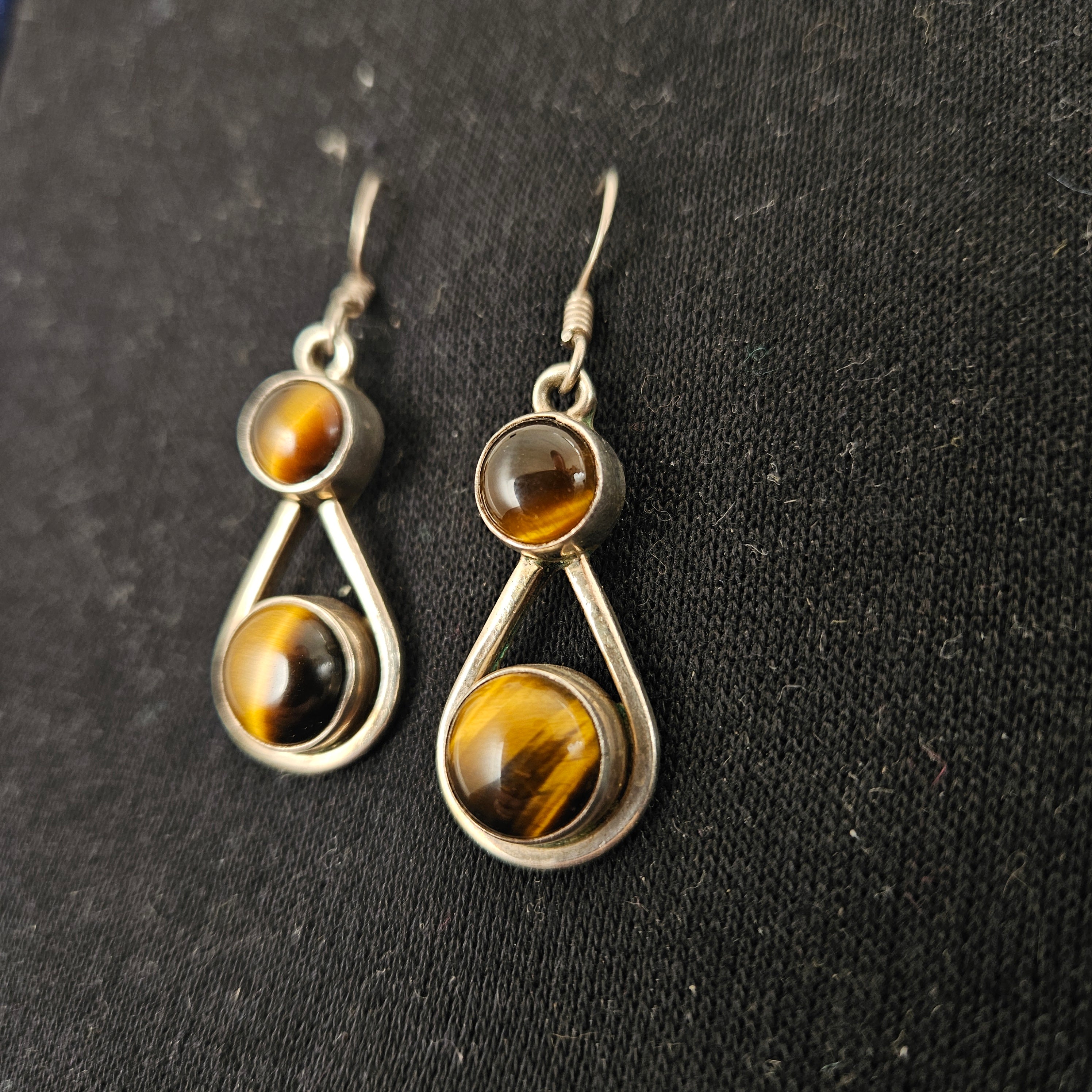 Sterling Silver & Double Drop Tiger Eye Earrings