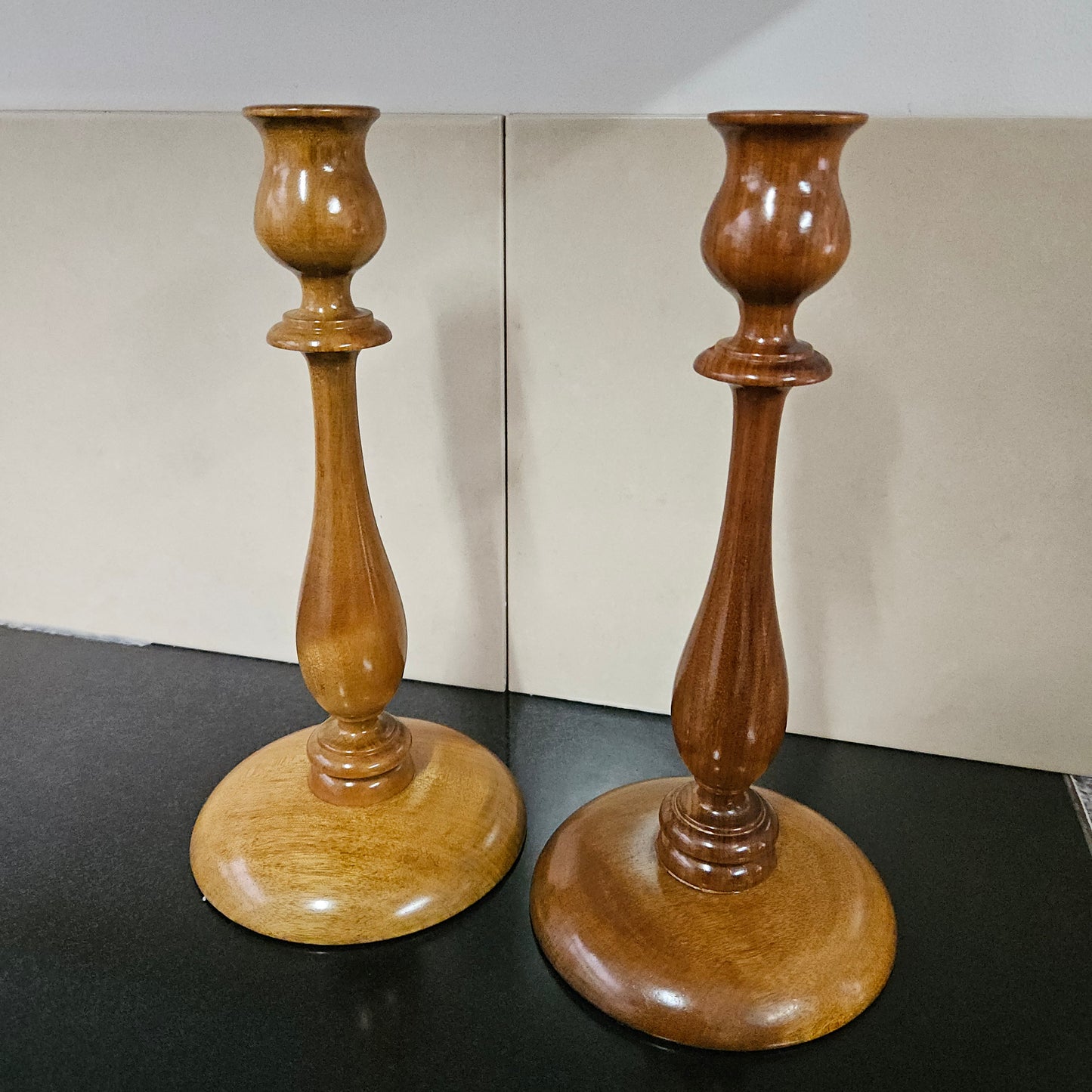 Pair Vintage Walnut Candlesticks