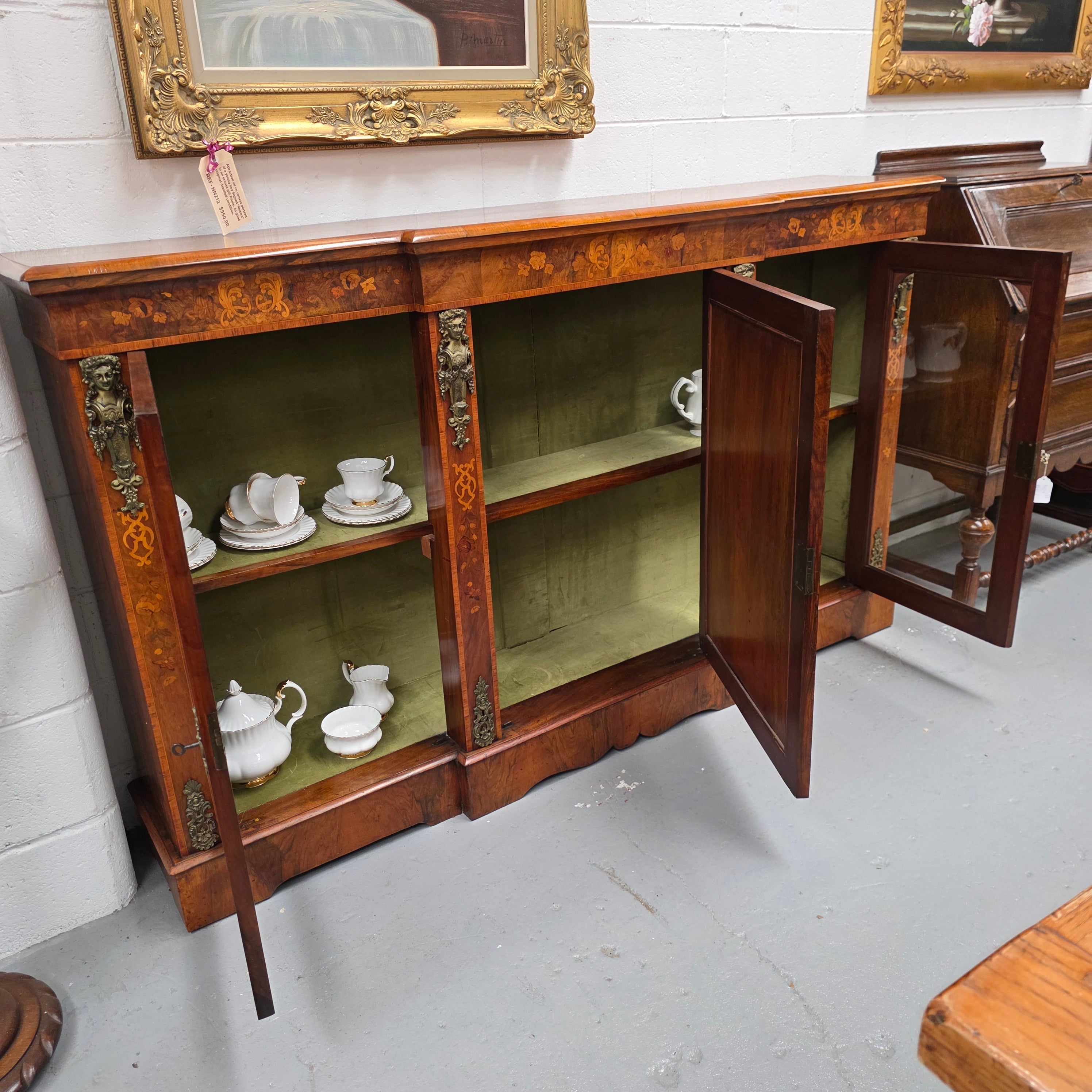 Outstanding Burr Walnut & Marquetry Antique Bookcase Credenza | Antique & Vintage | Moonee Ponds Antiques | Australia Wide