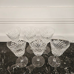 6 Waterford Stemmed Cut Crystal Wine Glasses In The Alana Pattern